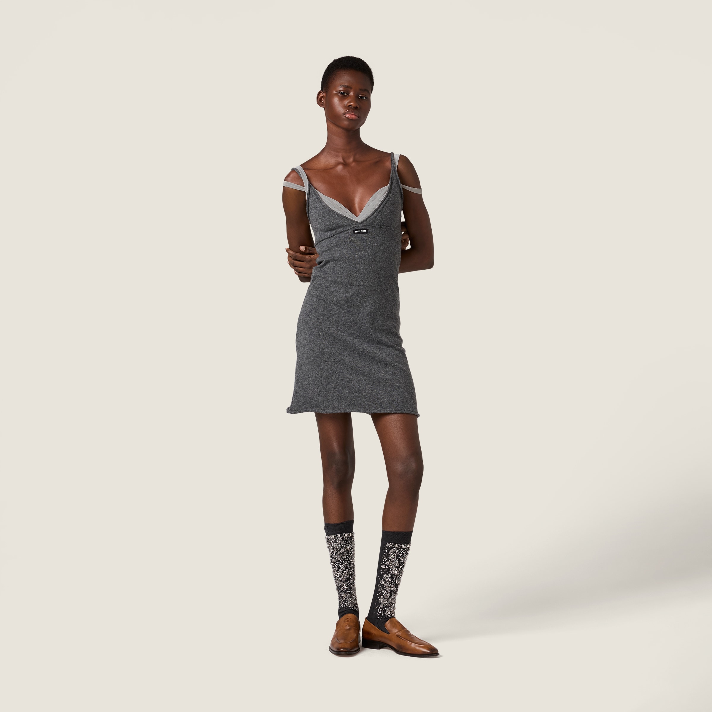 Miu Miu Cashmere Tank Dress In Gray