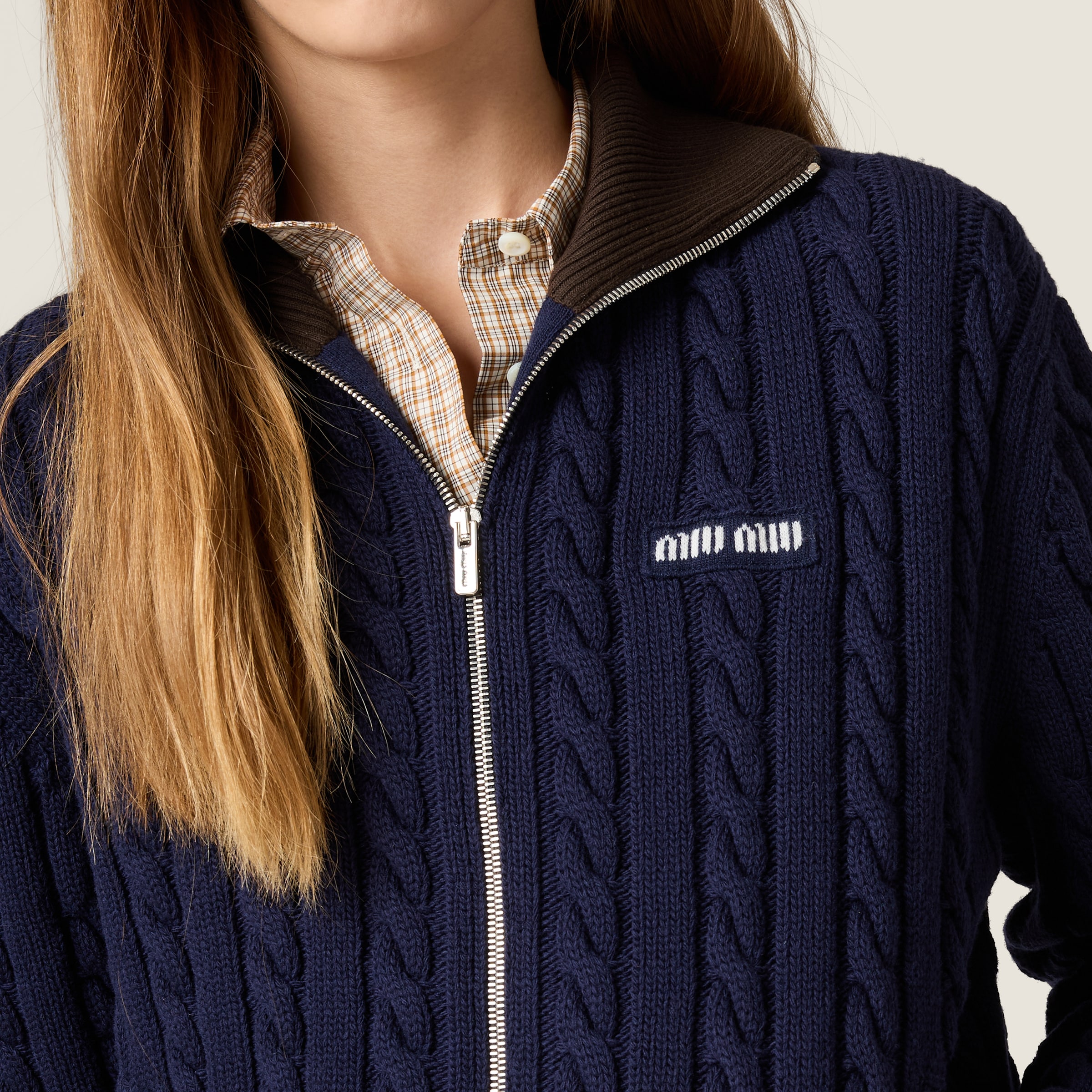 Miu Miu Wool And Cotton Zipper Cardigan In Animal Print
