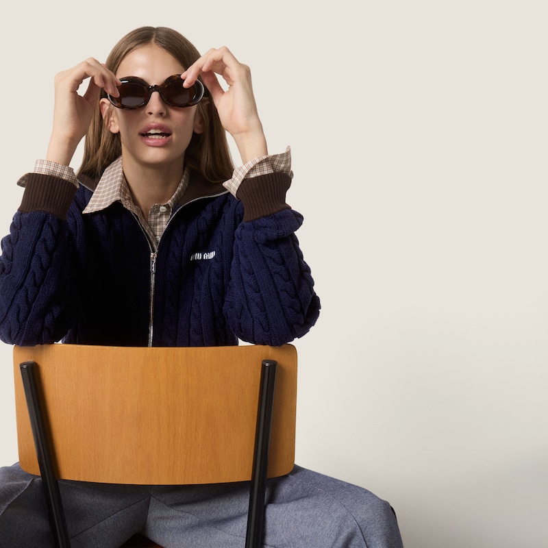 Wool and cotton zipper cardigan