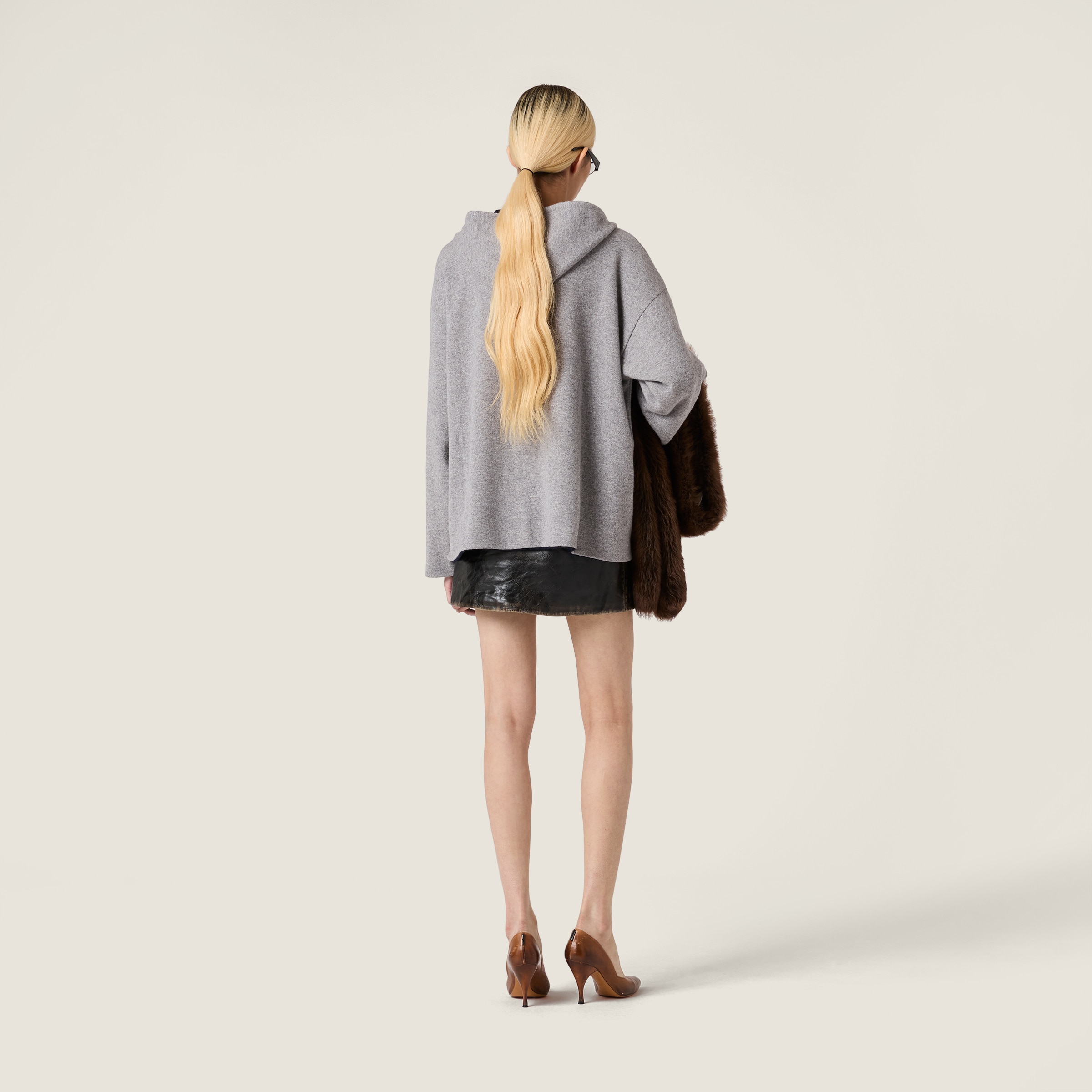Miu Miu Cashmere Cardigan Hoodie In Gray