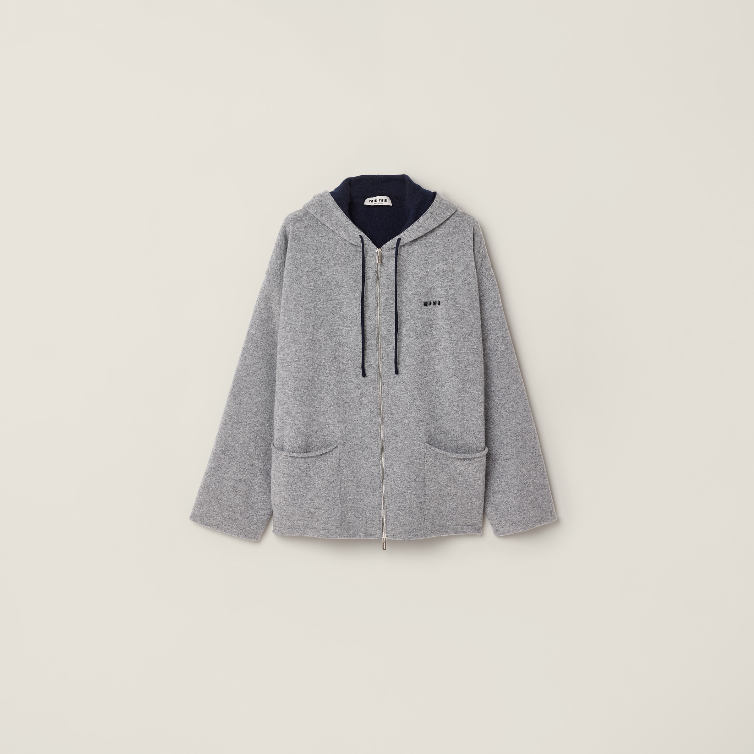 Miu Miu Cashmere Cardigan Hoodie In Gray