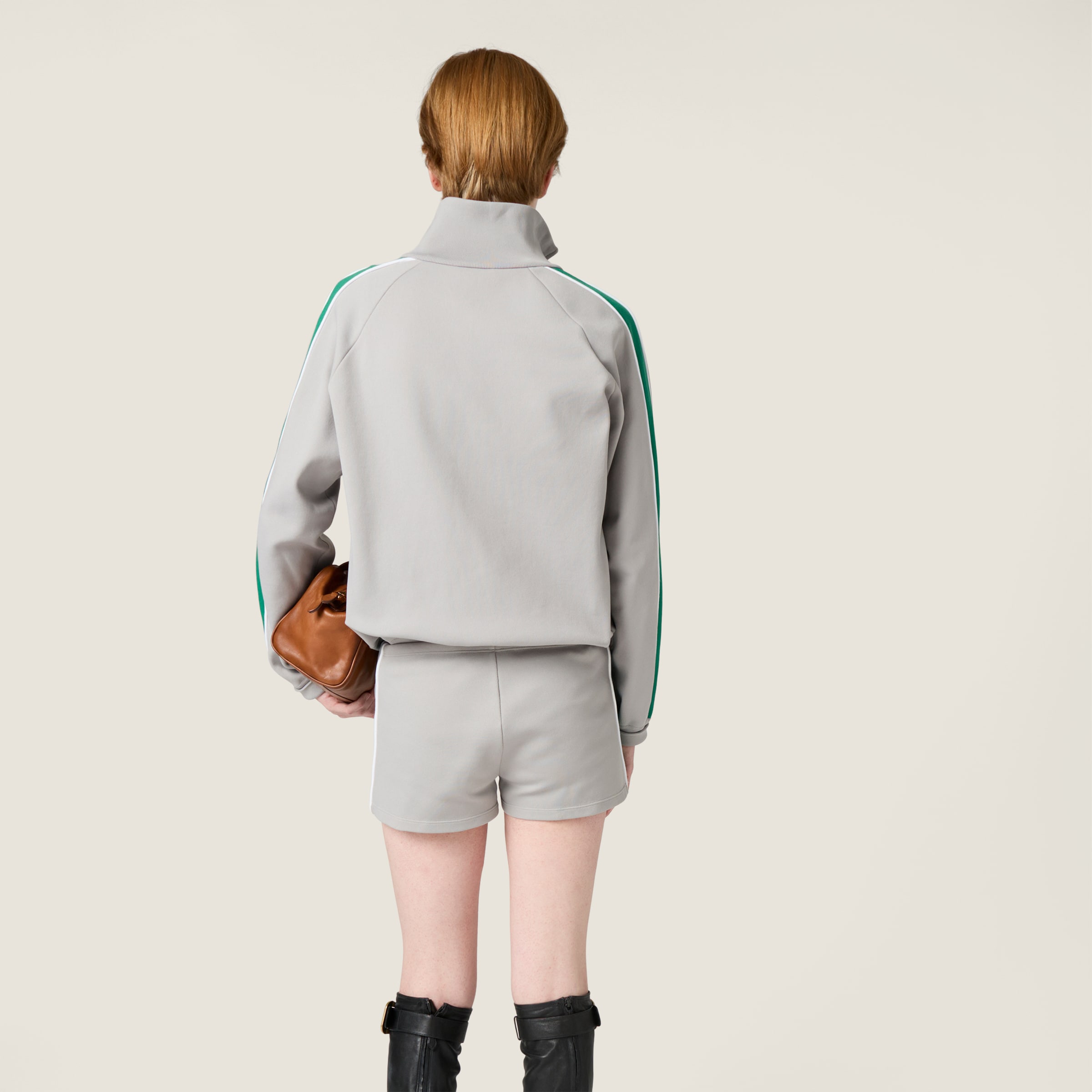 Miu Miu Technical Yarn Zipper Sweatshirt In Gray