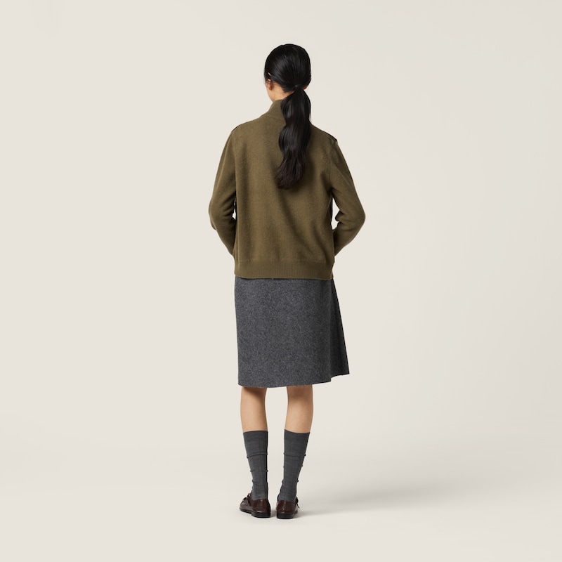 Down-filled cashmere zipper cardigan