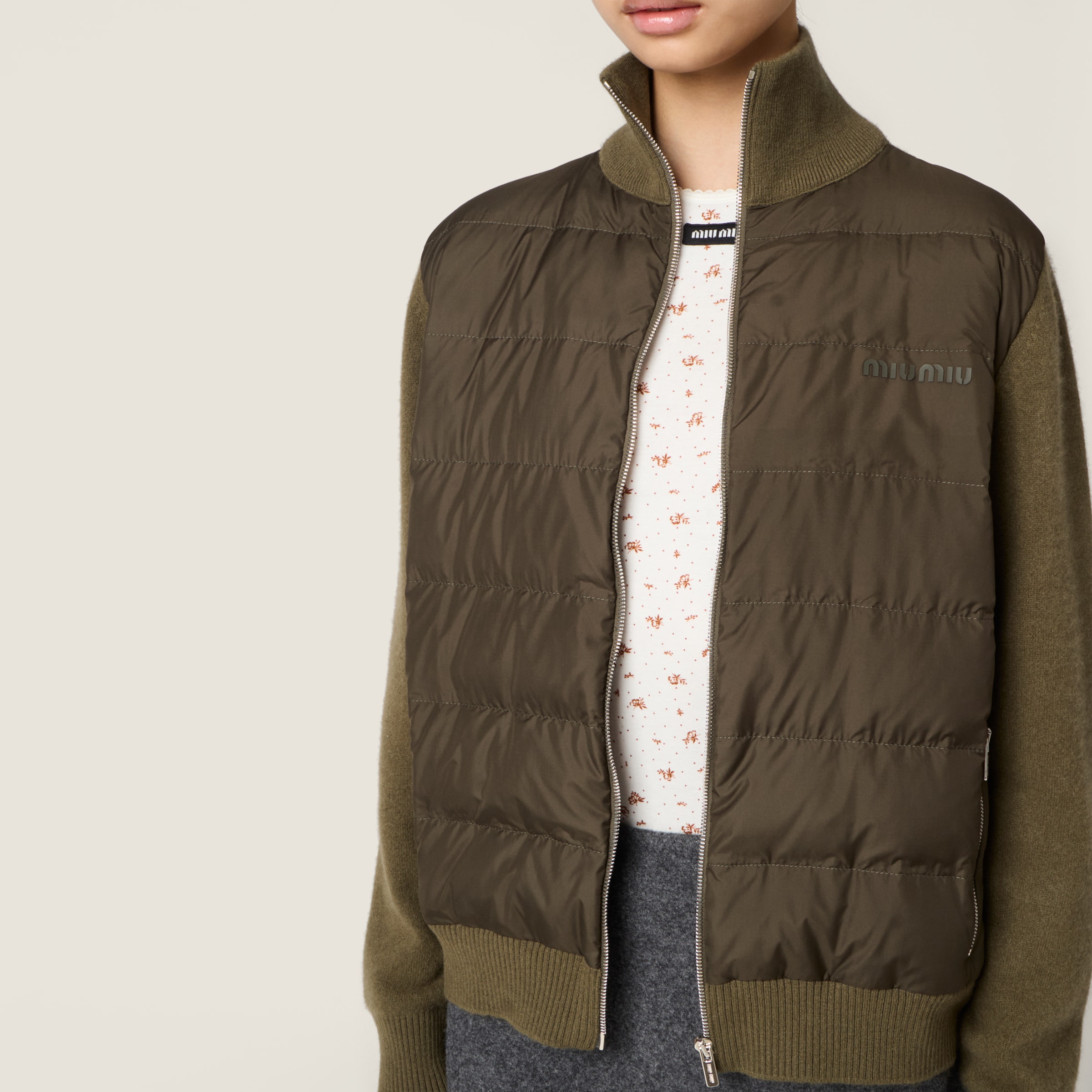 Miu Miu Down-filled Cashmere Zipper Cardigan In Green