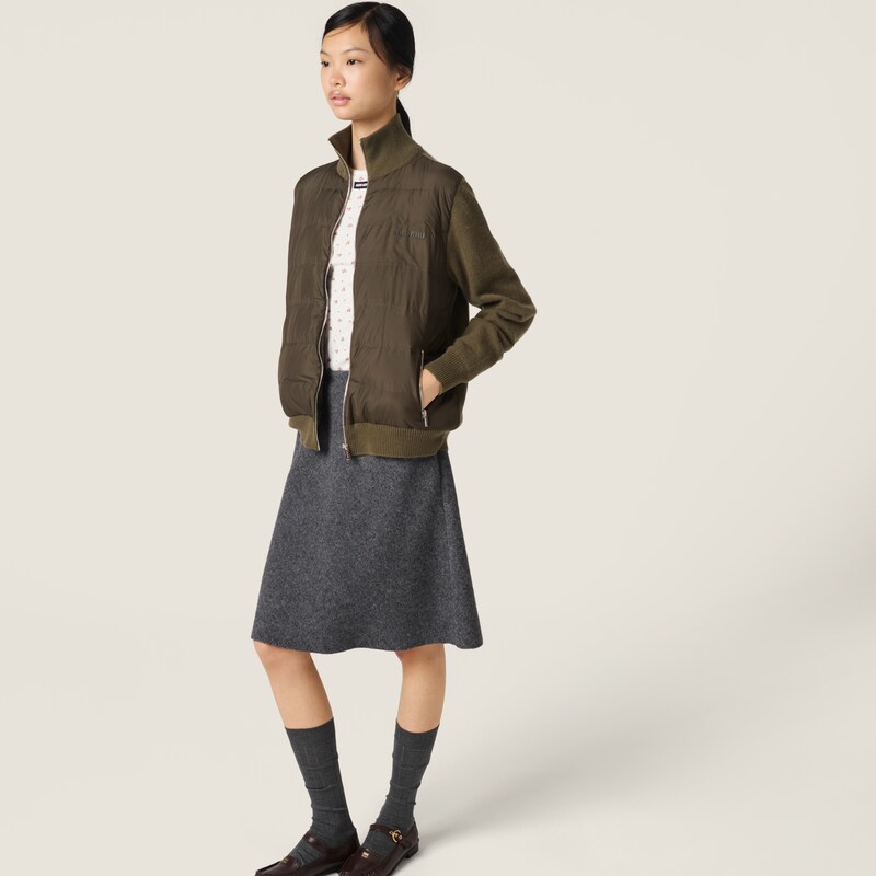 Down-filled cashmere zipper cardigan