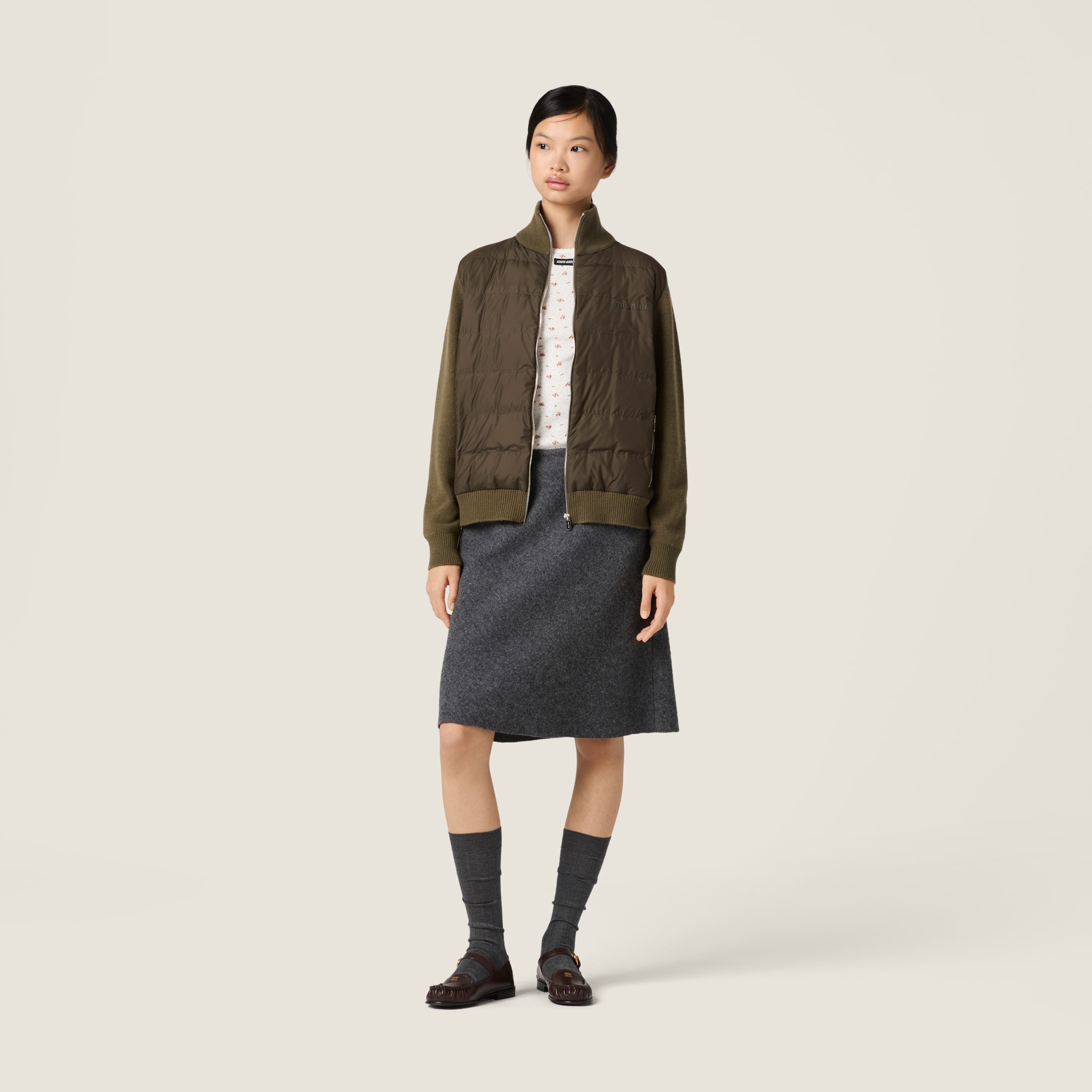 Miu Miu Down-filled Cashmere Zipper Cardigan In Green