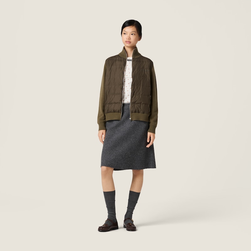 Down-filled cashmere zipper cardigan