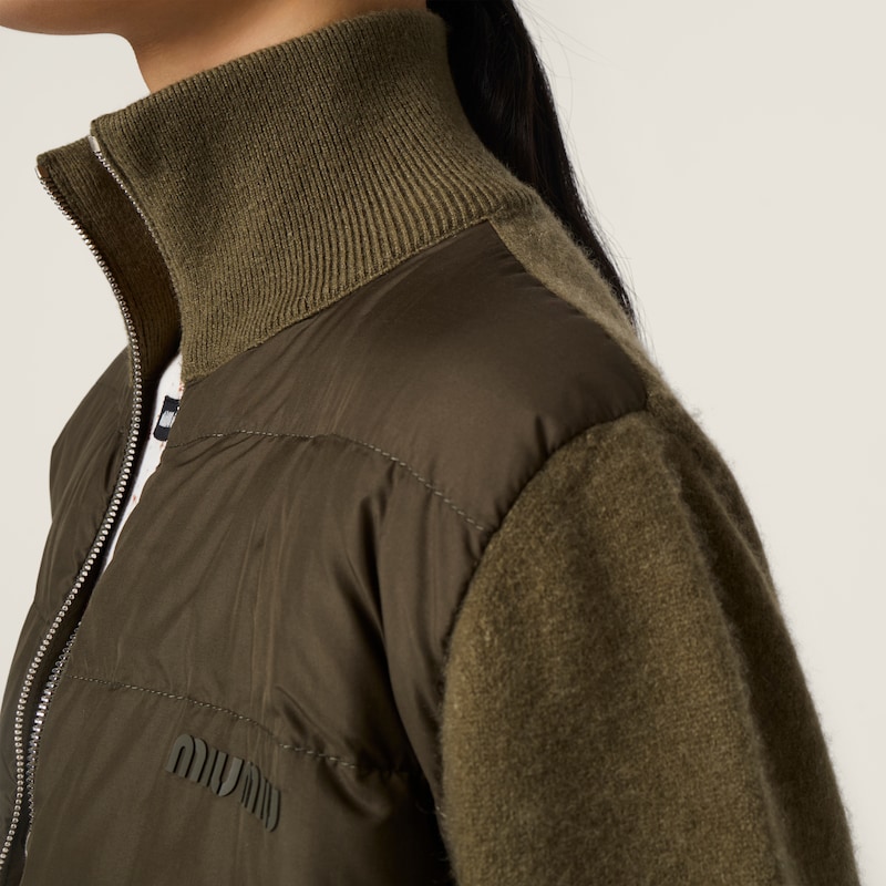 Down-filled cashmere zipper cardigan