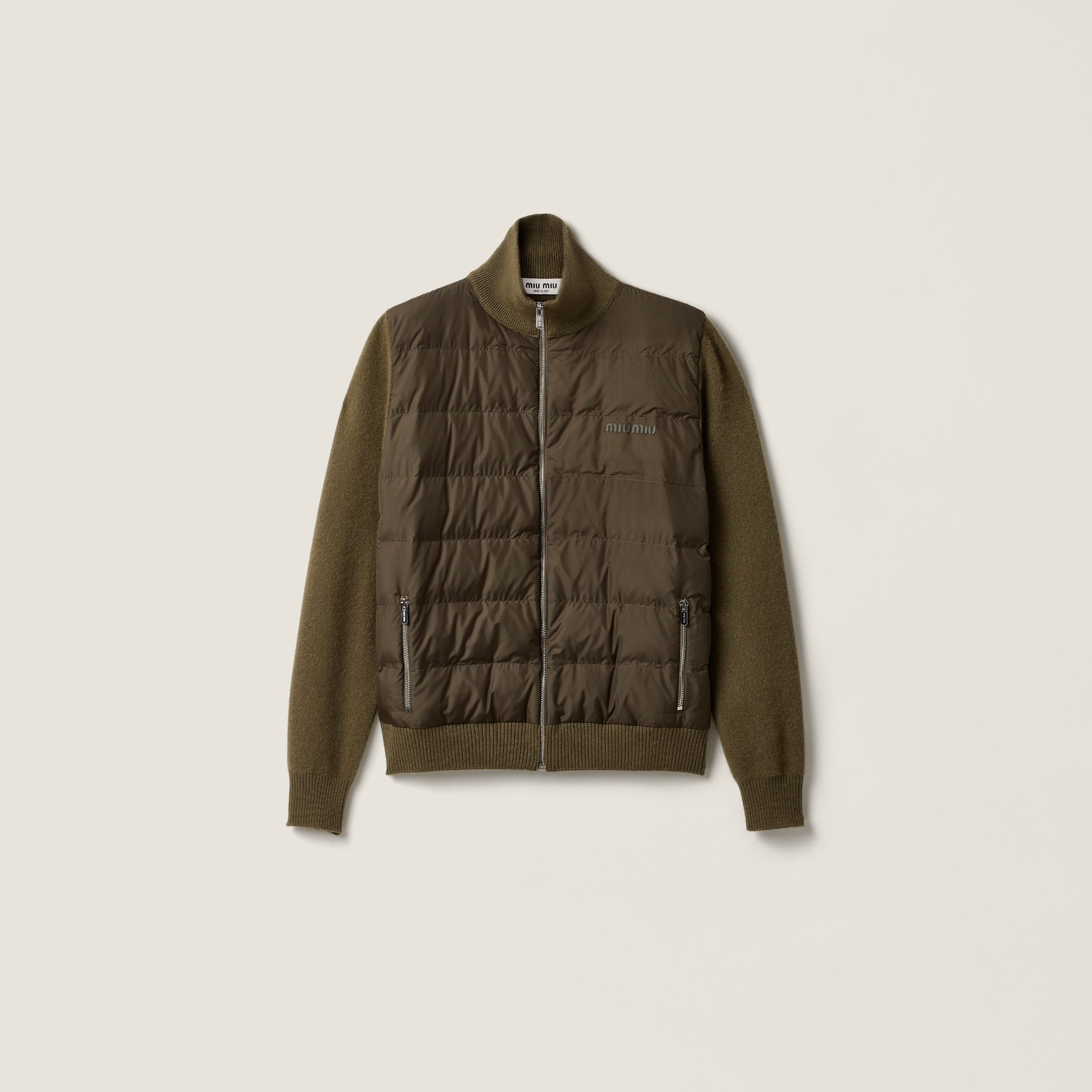 Miu Miu Down-filled Cashmere Zipper Cardigan In Green