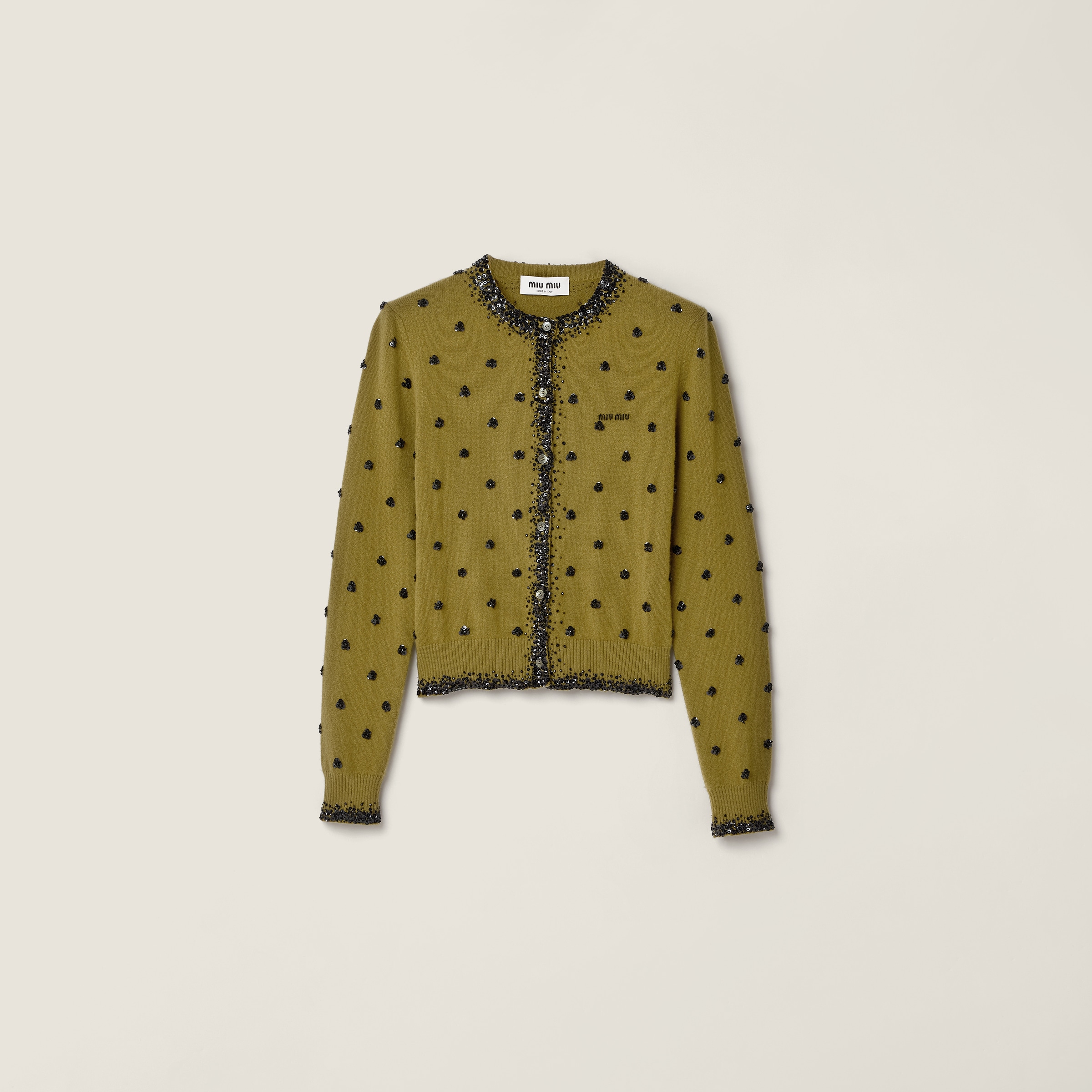 Miu Miu Embroidered Cashmere Cardigan In Green