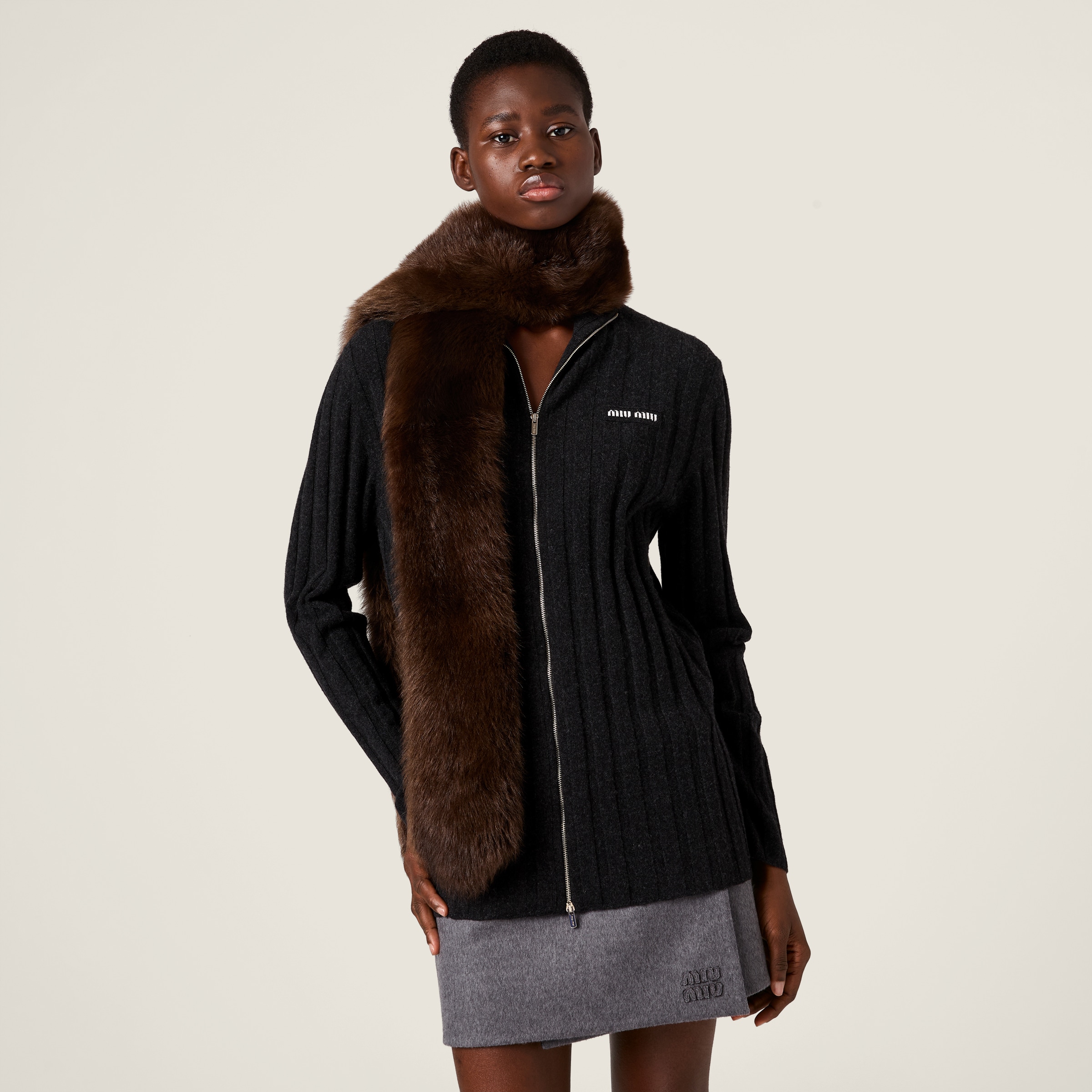 Anthracite Gray Wool And Cashmere Cardigan | Miu Miu - United States