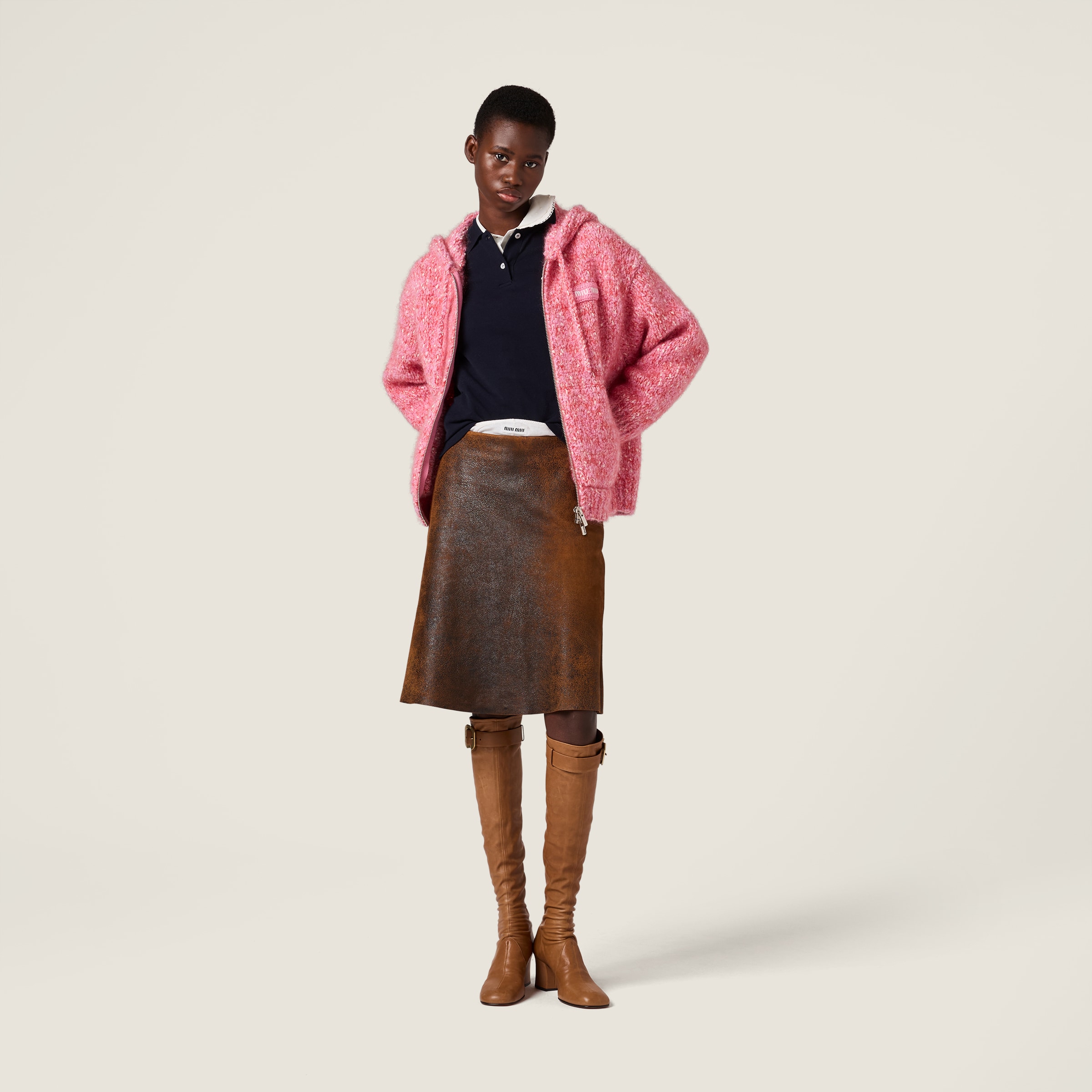 Pink Zippered Cardigan Sweater | Miu Miu