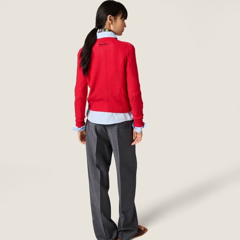 Lace-effect cashmere cardigan