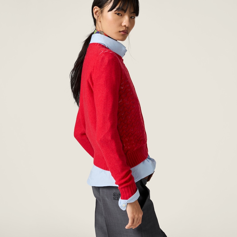 Lace-effect cashmere cardigan