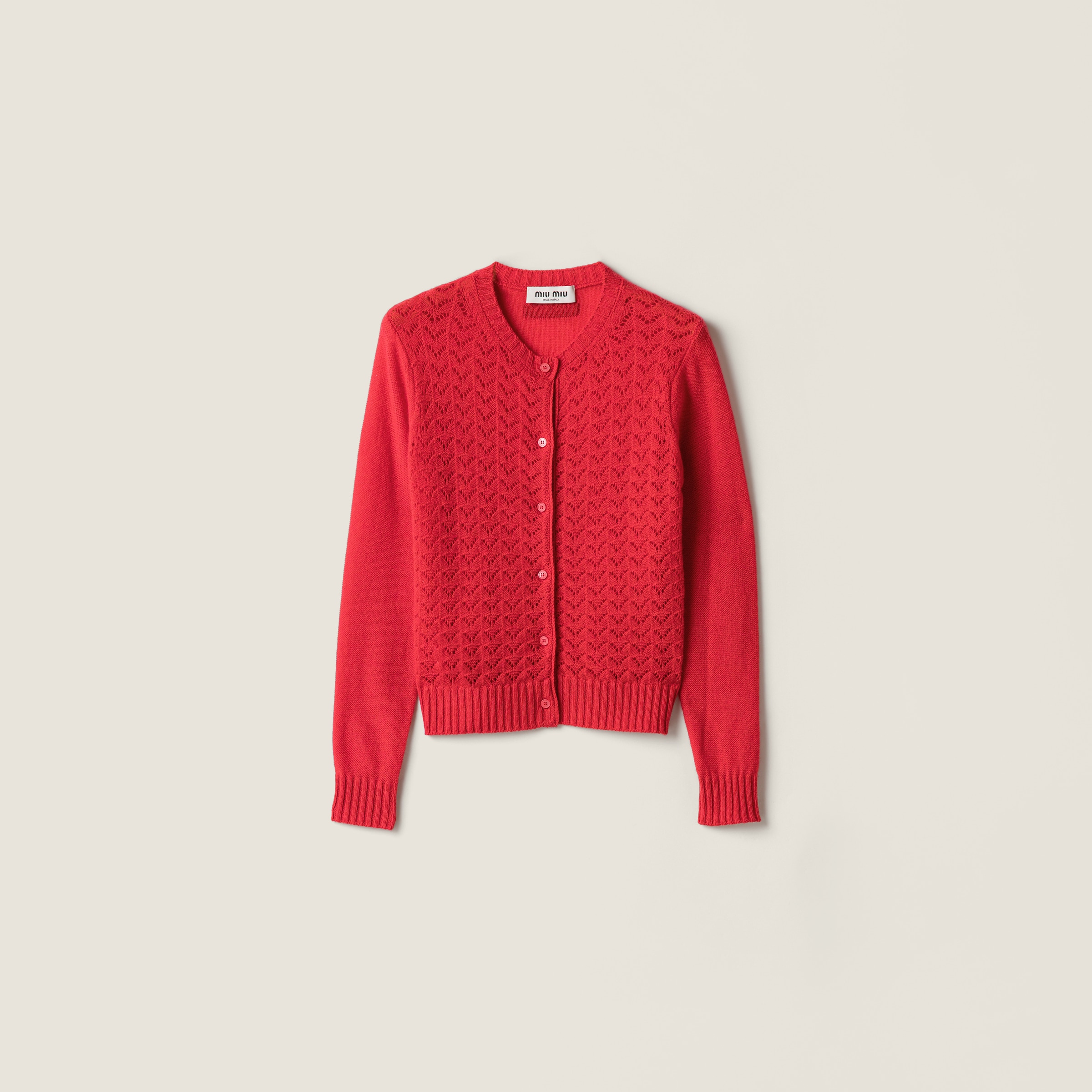 Lace-effect cashmere cardigan