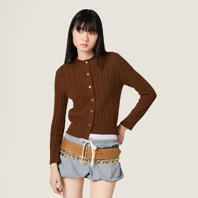 羊绒麻花针织开衫