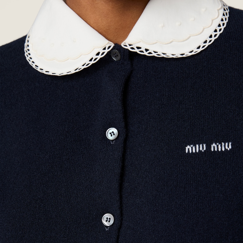 Cashmere cardigan with embroidered poplin collar