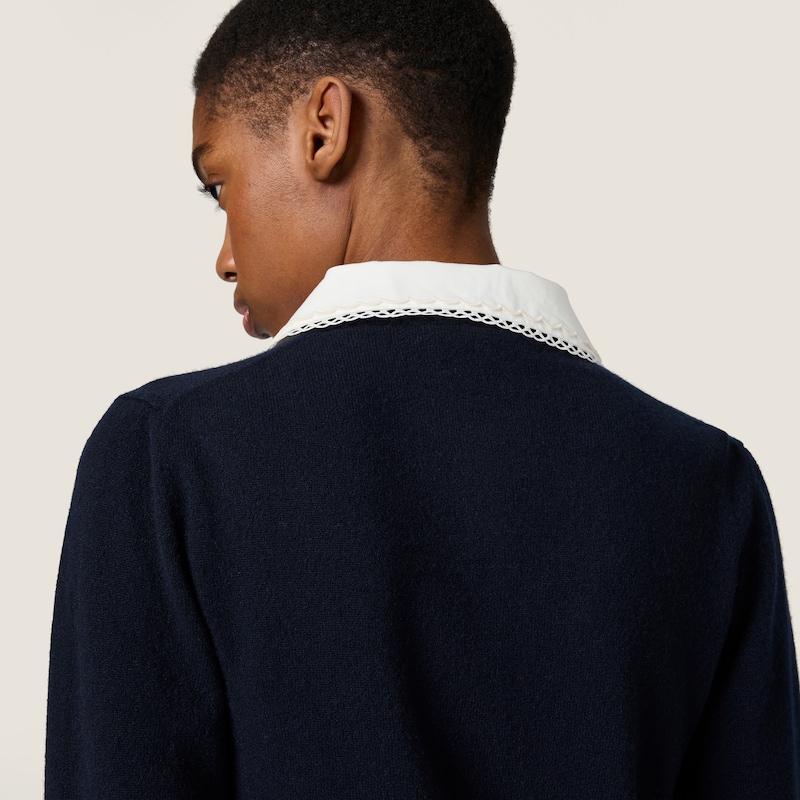 Cashmere cardigan with embroidered poplin collar