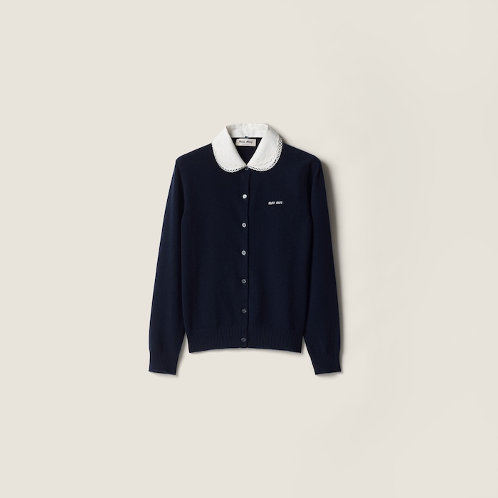 miumiu カーディガン Grey+blue Shetland Knit Cardigan | Miu Miu - United States