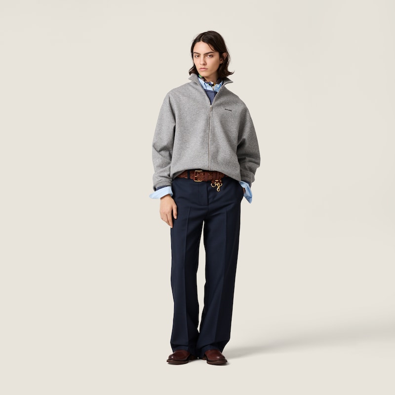 Cashmere and jersey zipper cardigan