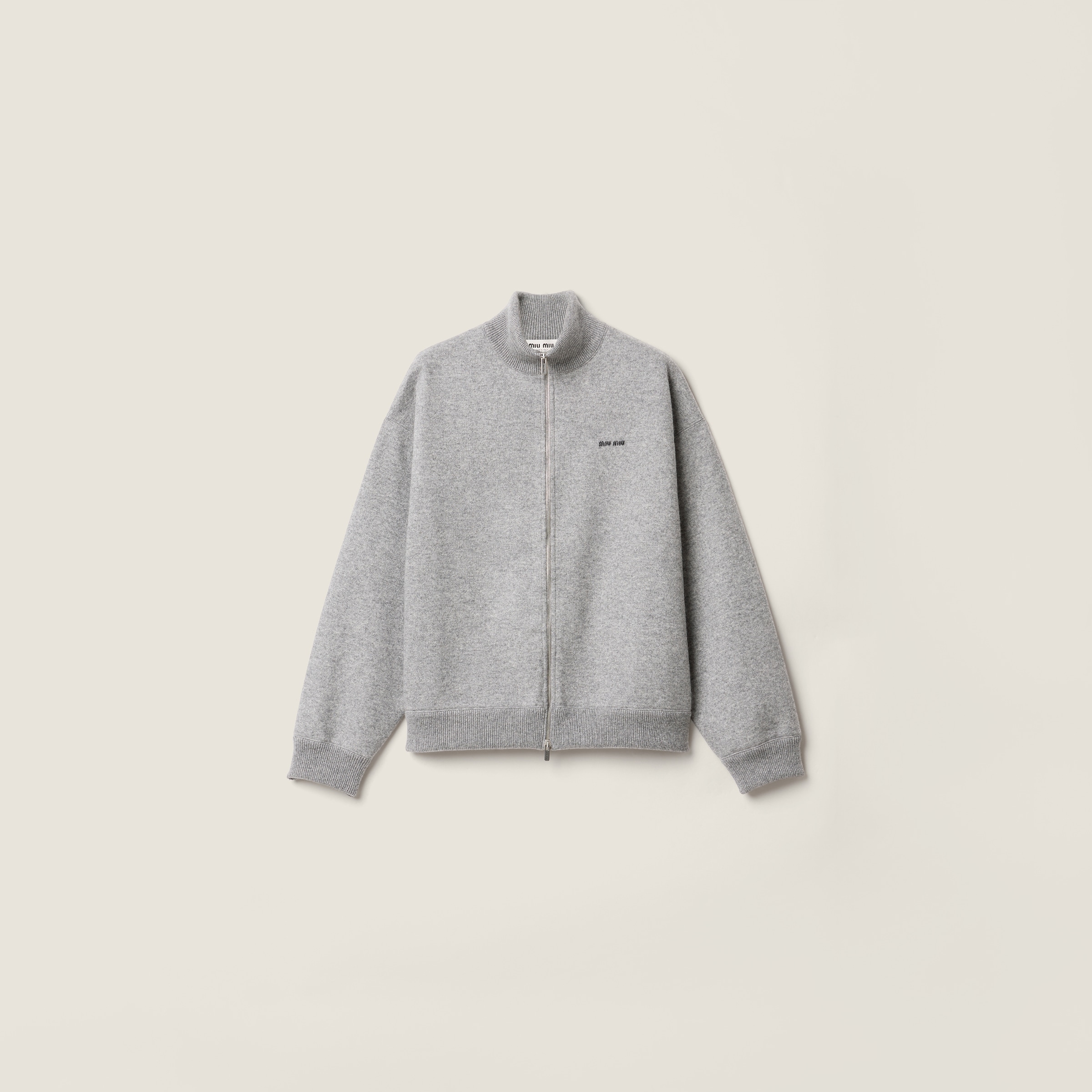 Cashmere and jersey zipper cardigan