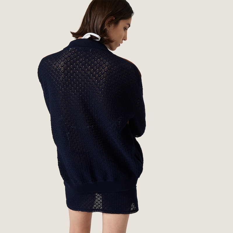 Cotton crochet and suede cardigan
