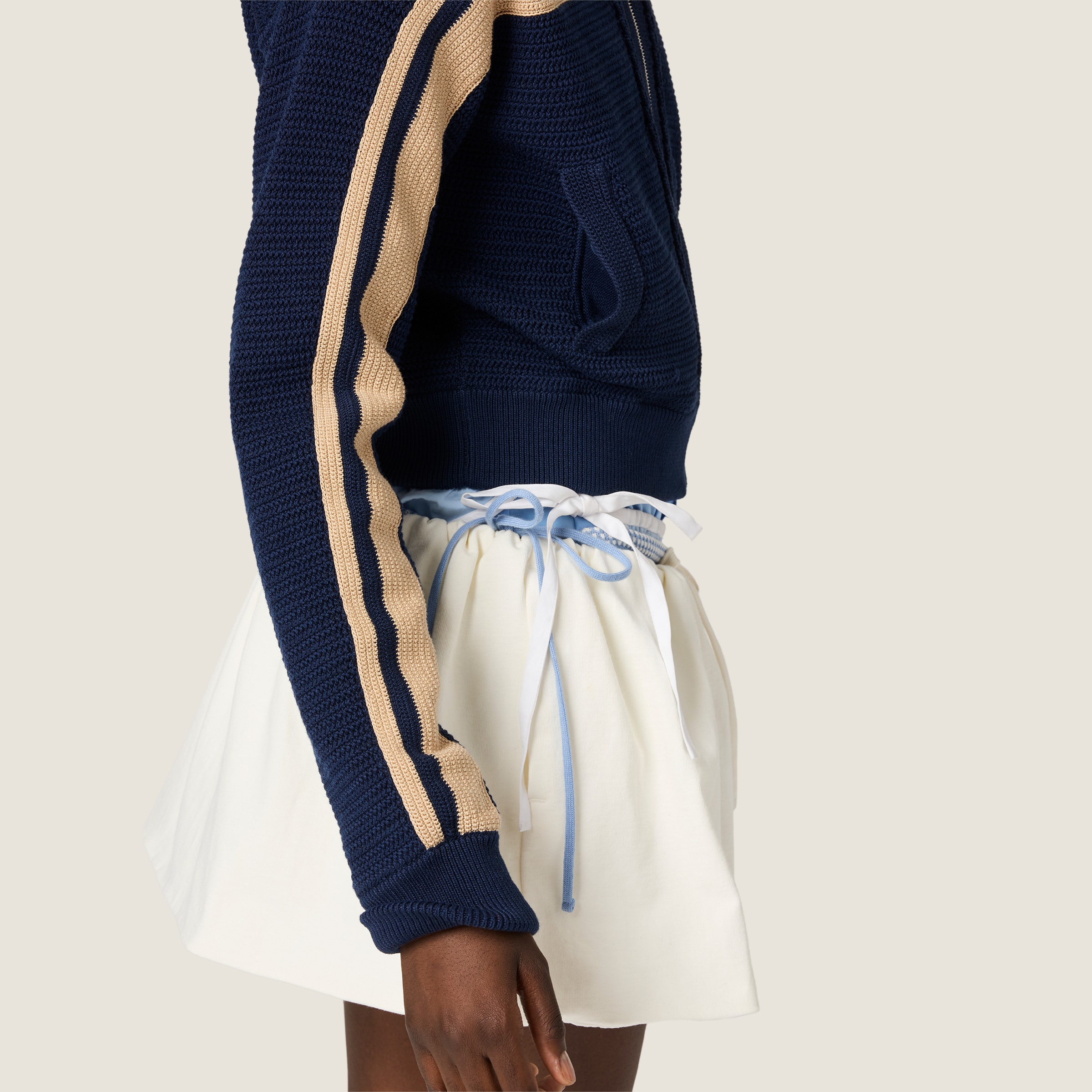 Navy Blue/sand Cotton Crochet Cardigan | Miu Miu - Japan
