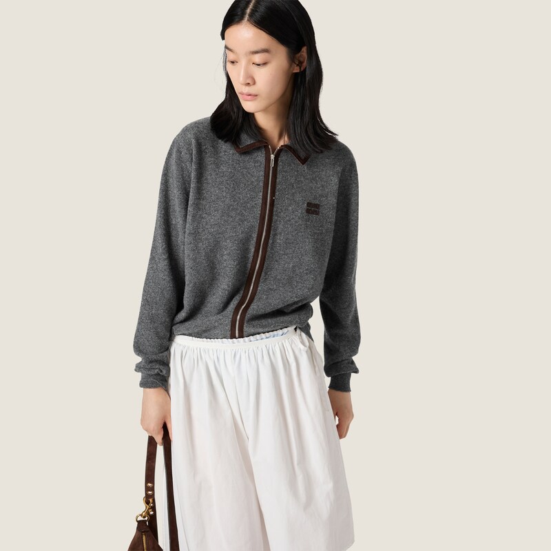 Wool and cashmere cardigan with suede details