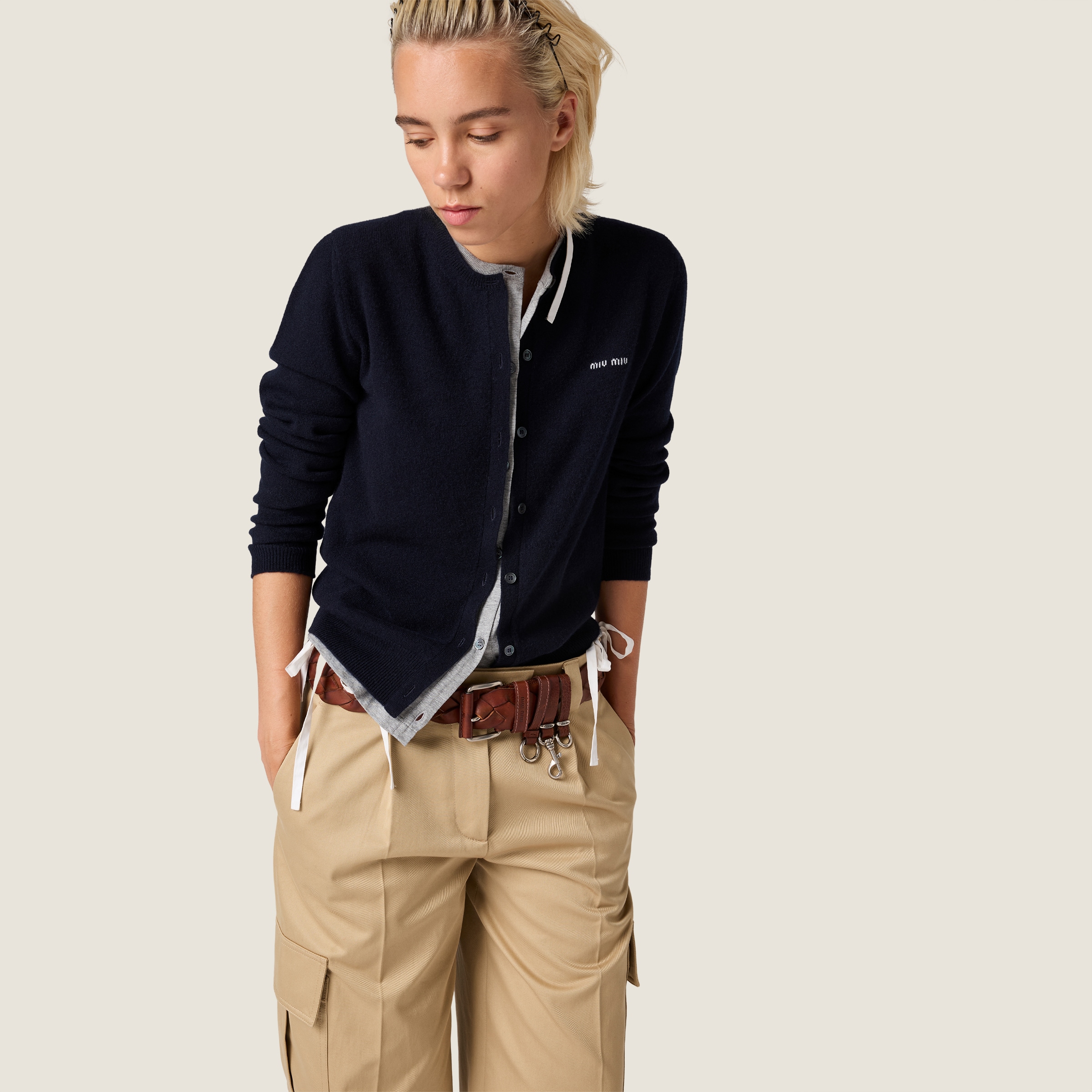 Cashmere and jersey cardigan - thumbnail 5