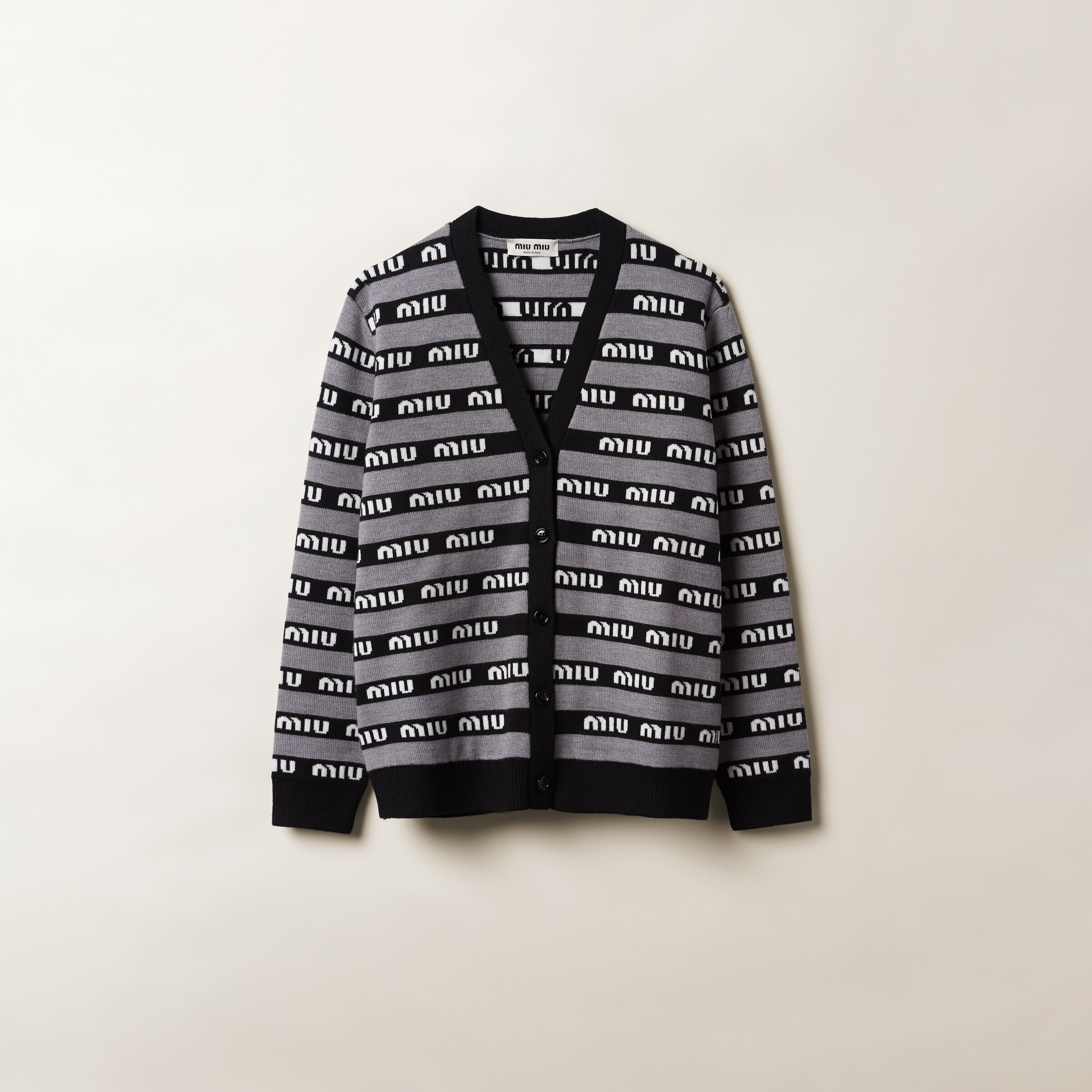 Miu Miu Logo-intarsia Wool Cardigan In Black