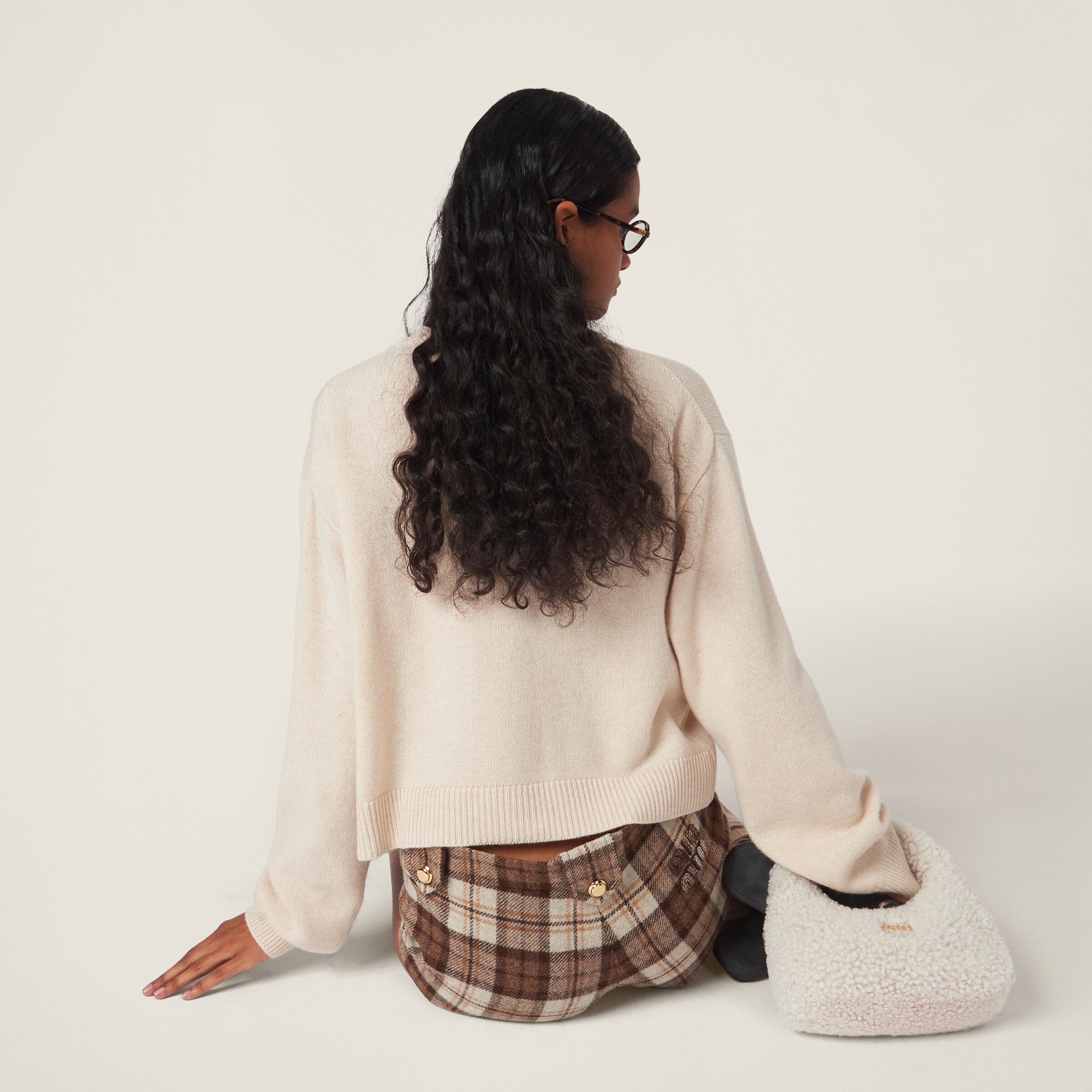 Tan / Pink Cashmere And Silk Knit Cardigan | Miu Miu Tan / Pink Cashmere And Silk Knit Cardigan | Miu Miu