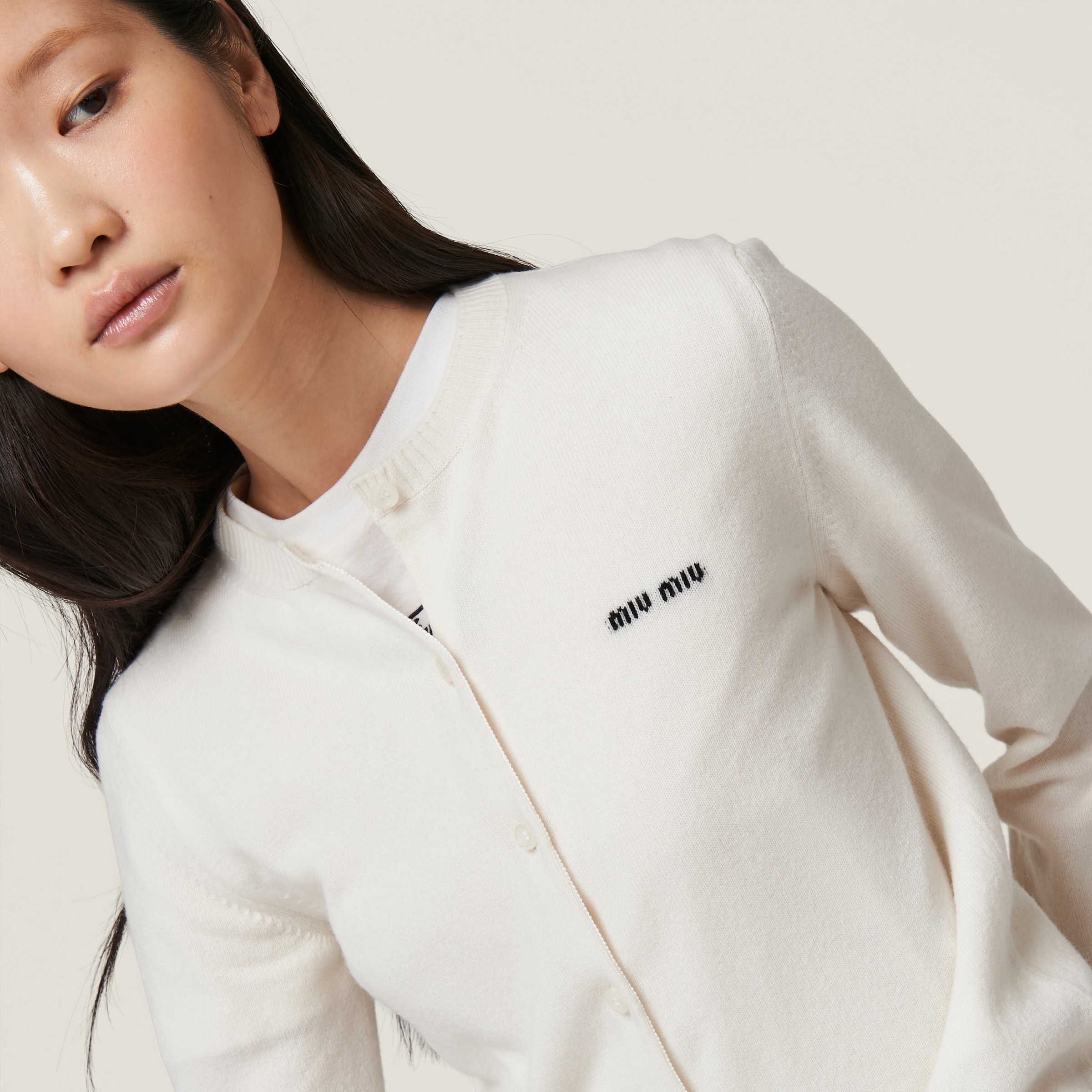 Miu Miu Cashmere Knit Cardigan In White