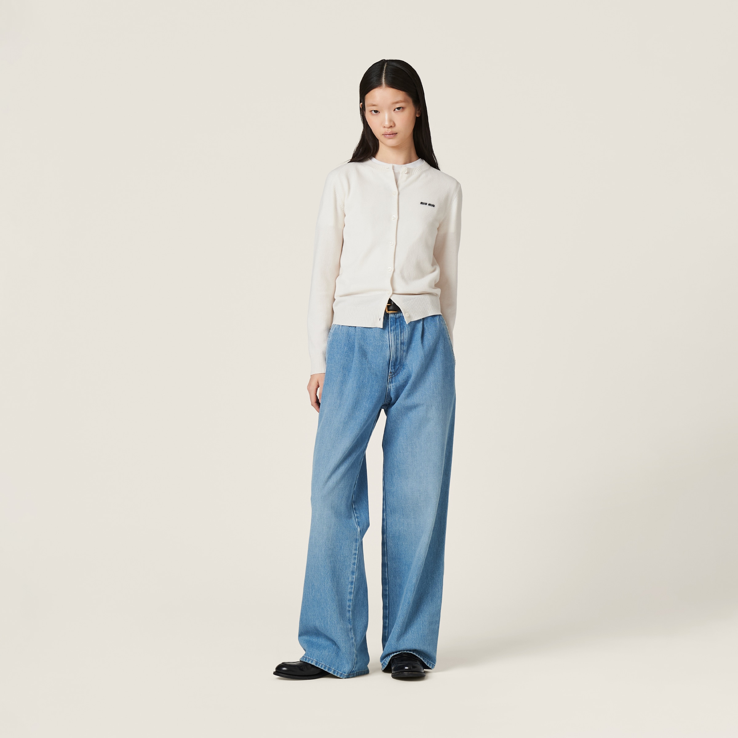 Miu Miu Cashmere Knit Cardigan In White