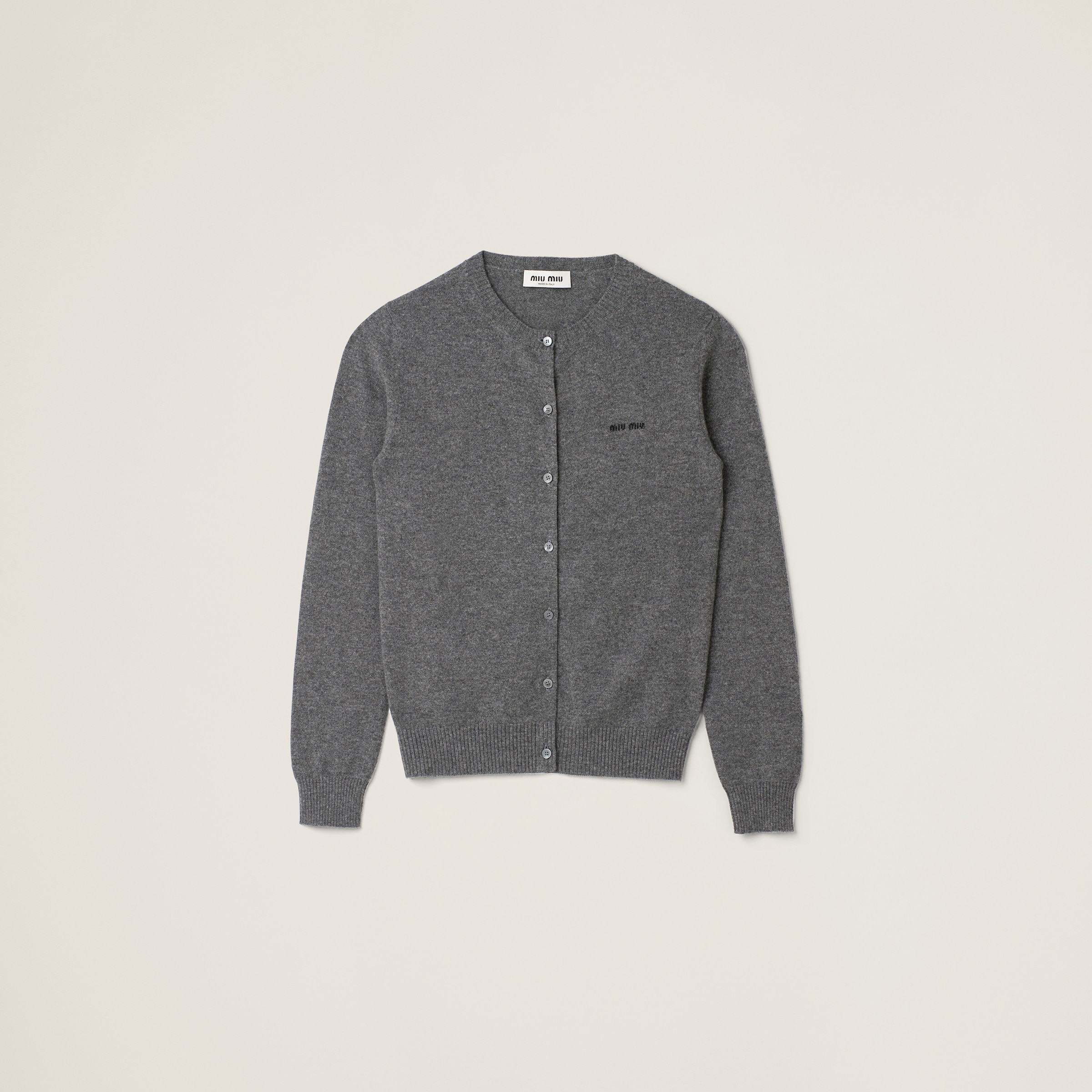 Miu Miu Logo-intarsia Fine-knit Cardigan In Slate Gray