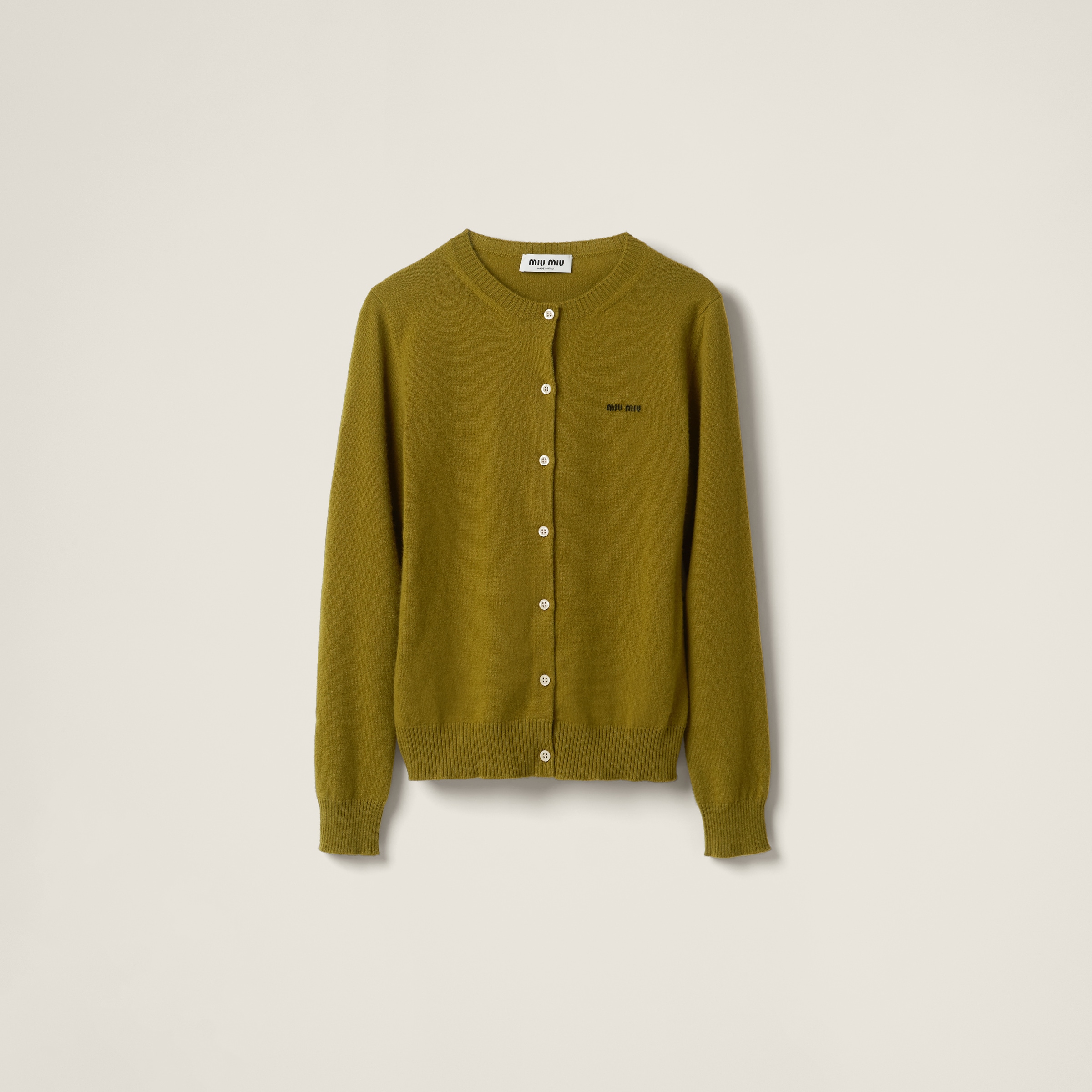 Miumiu Cashmere Knit Cardigan In Fern Green