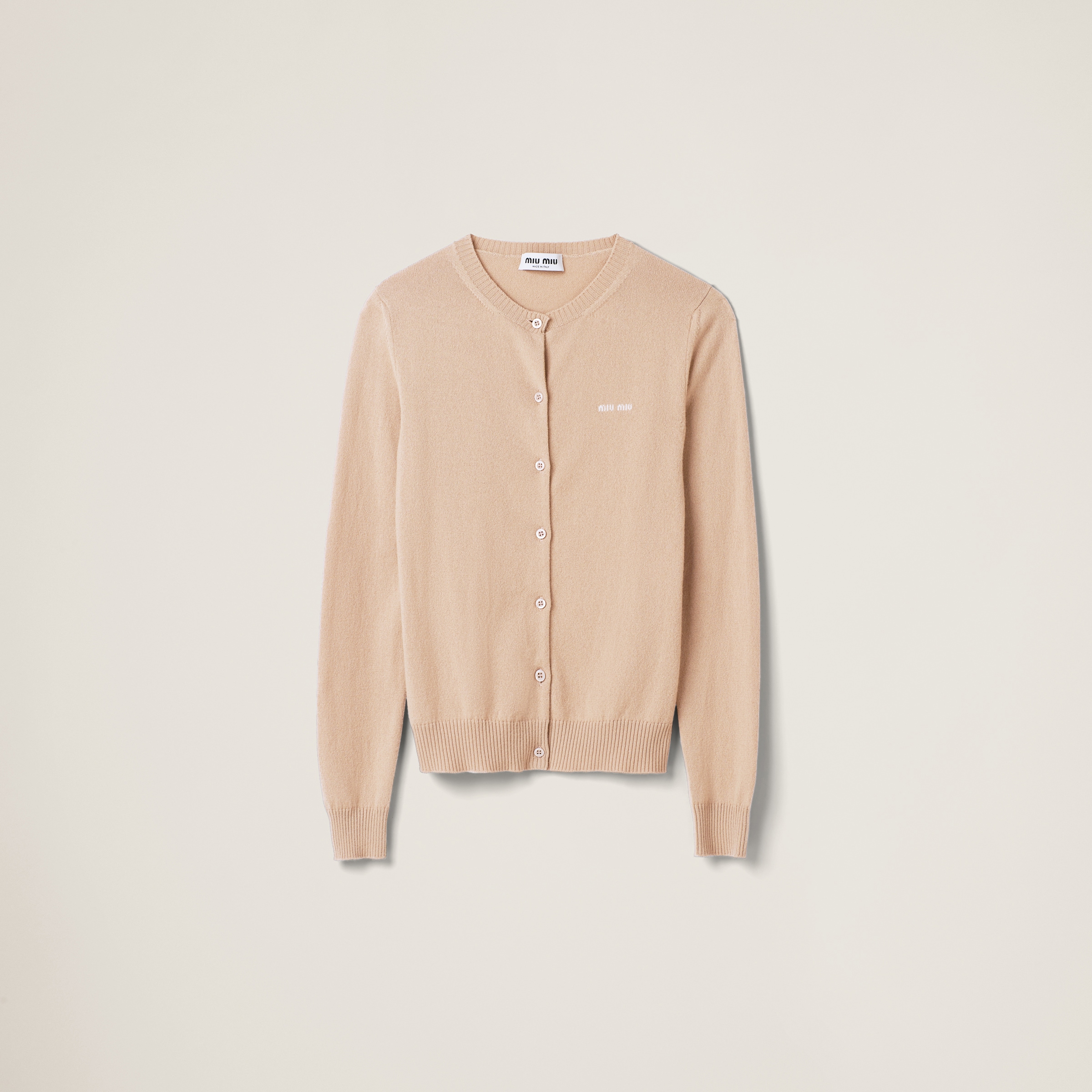 Miumiu Cashmere Knit Cardigan In Albino White