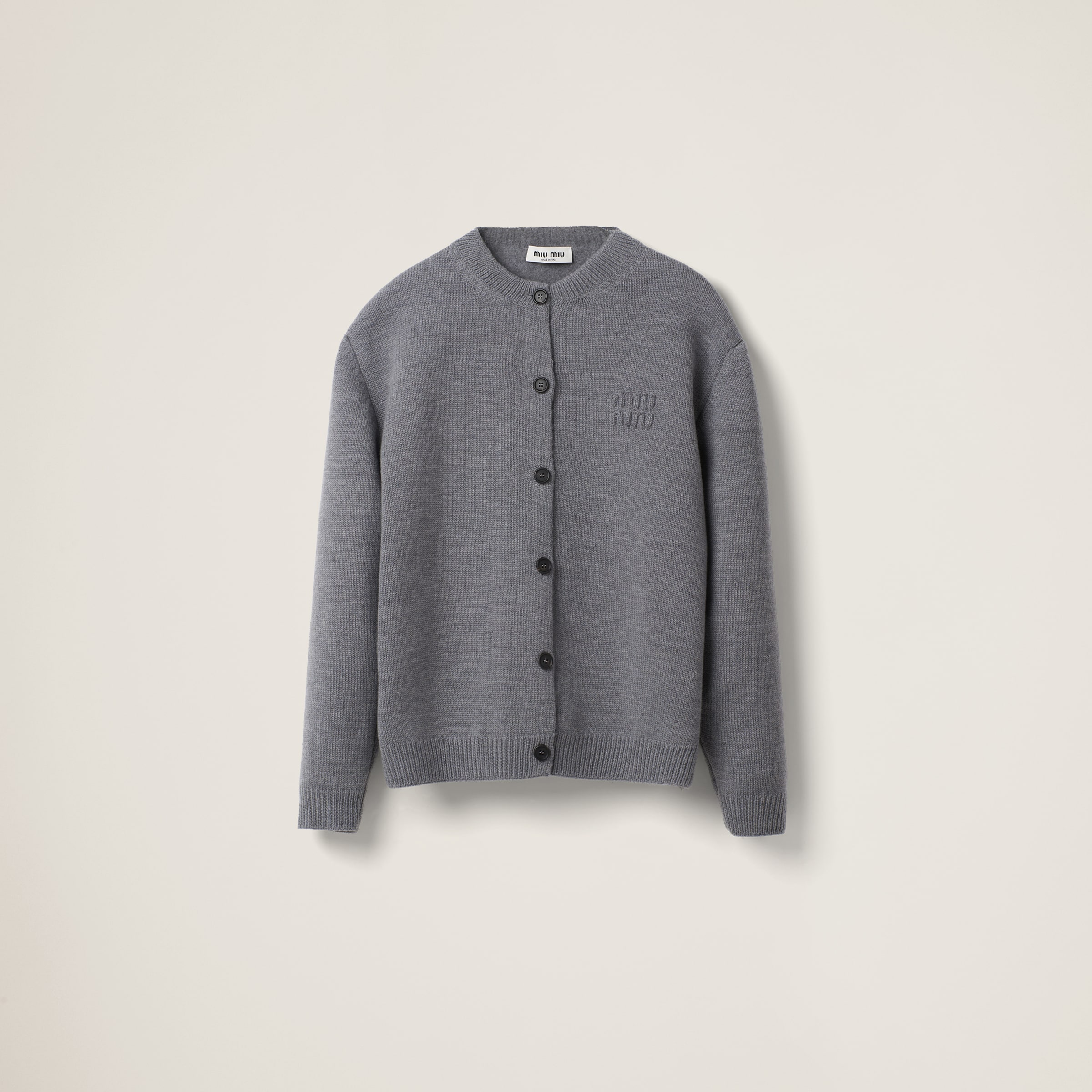 Miu Miu Wool And Nylon Knit Cardigan In Grey