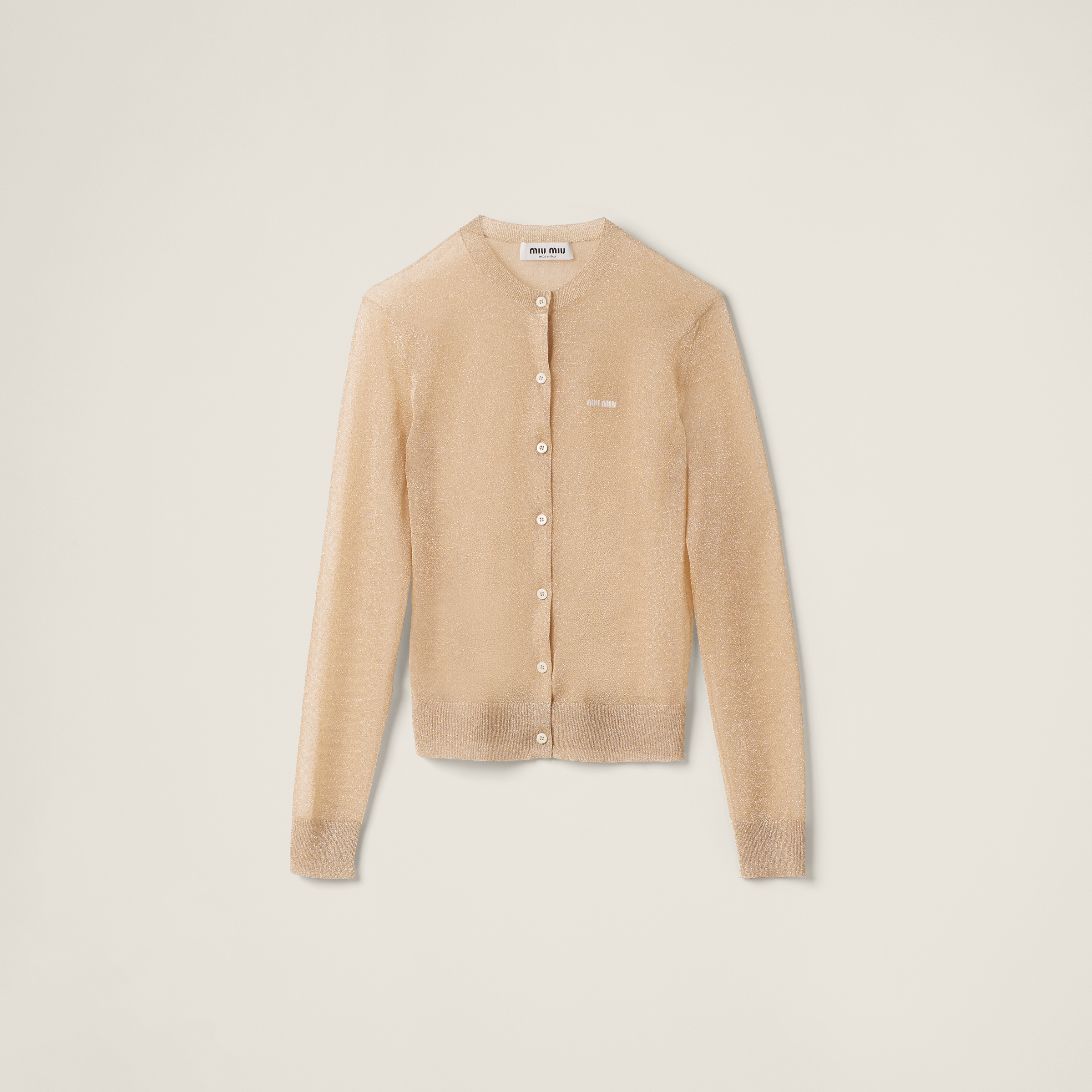 Shop Miu Miu Lamé Knit Cardigan In Gold