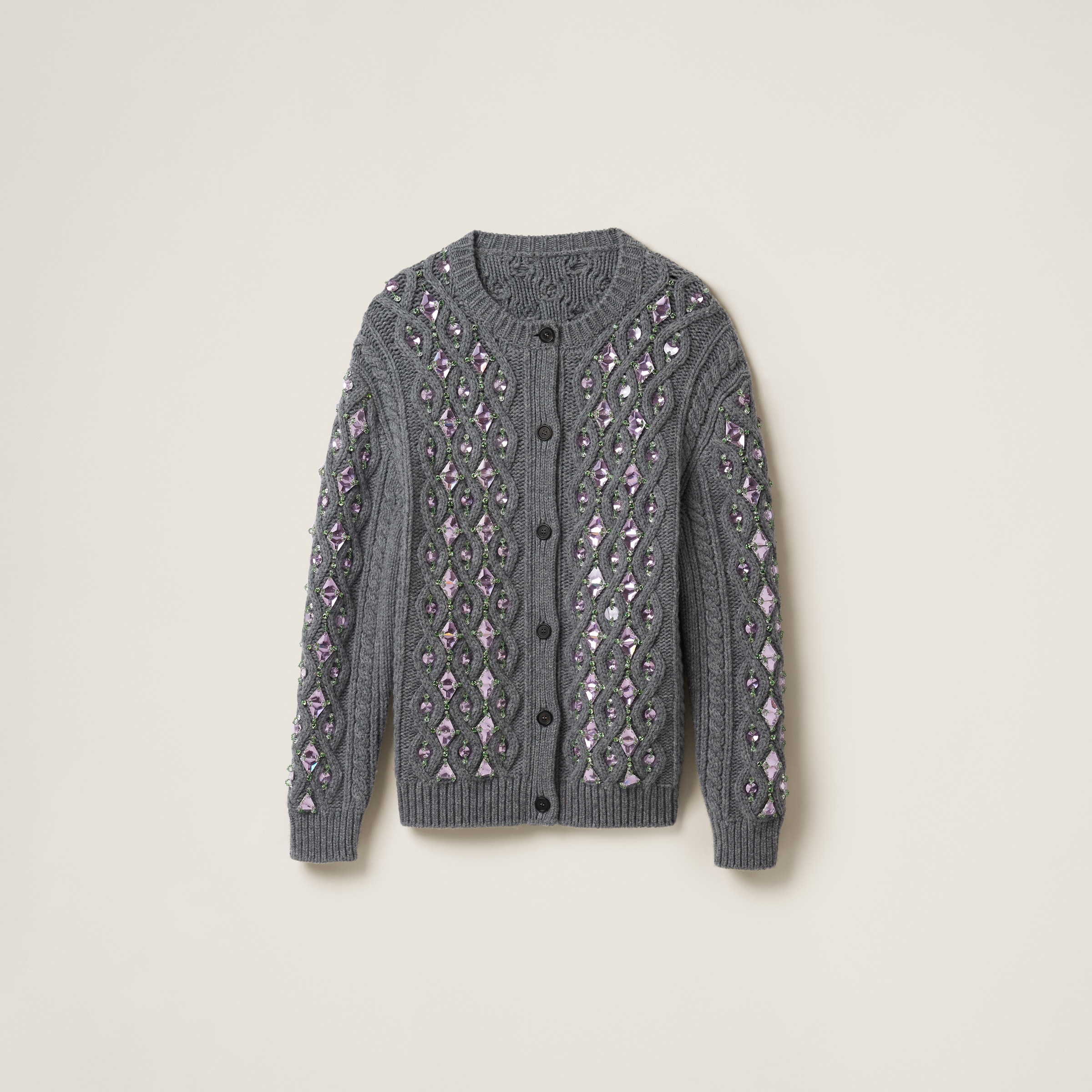 Miumiu Wool Knit Cardigan In Gray