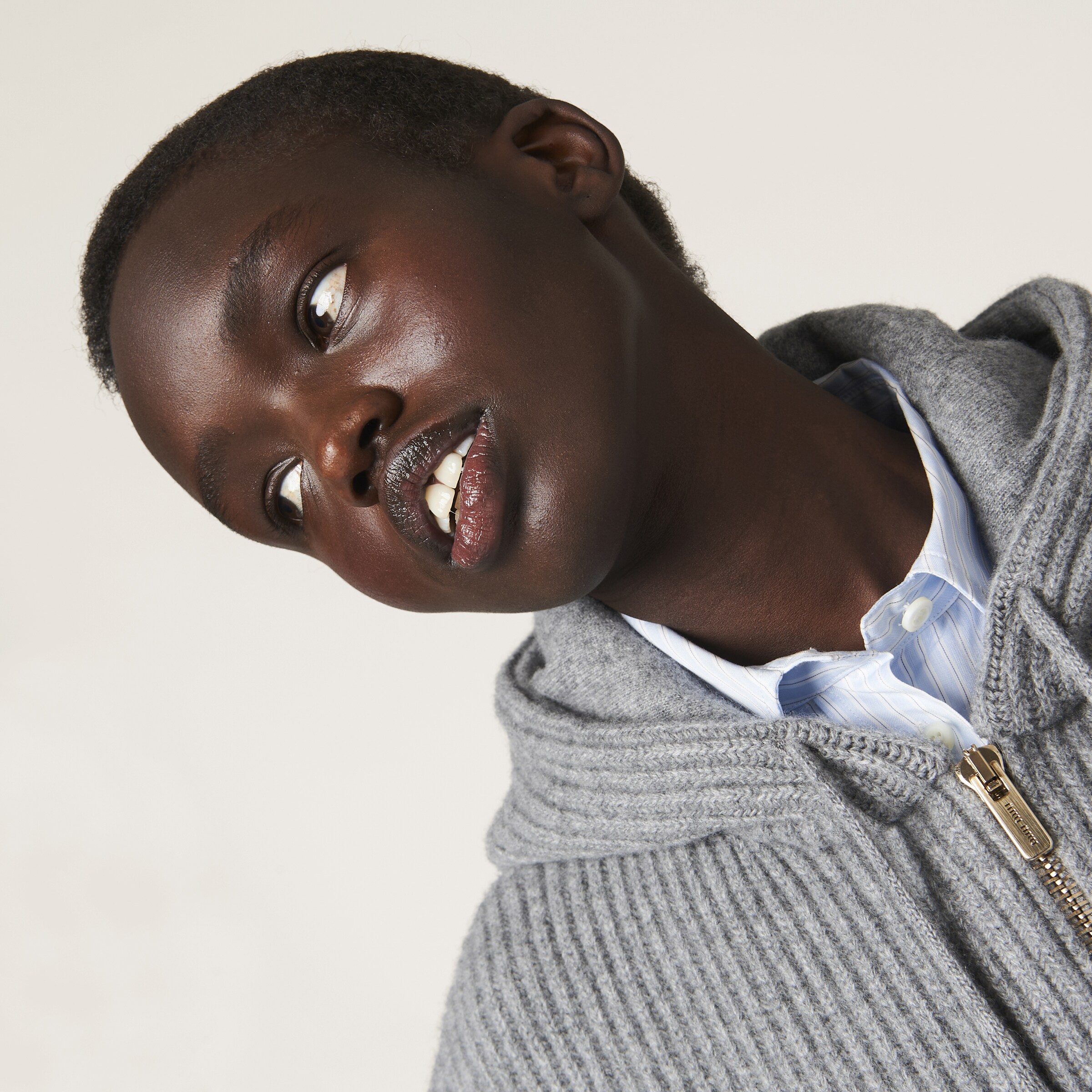Marble Gray Wool And Cashmere Hoodie Cardigan | Miu Miu
