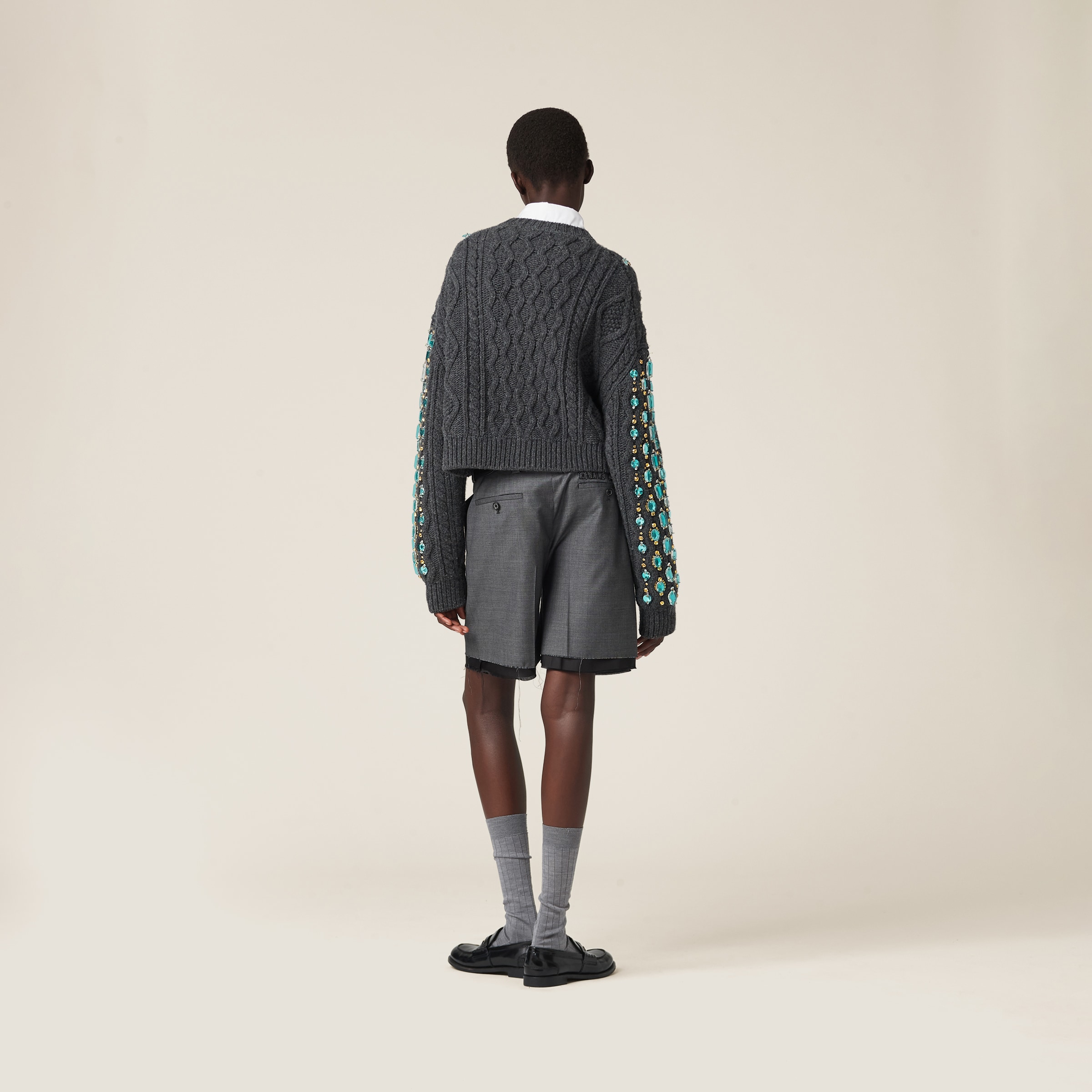 Anthracite Gray Wool Knit Cardigan | Miu Miu