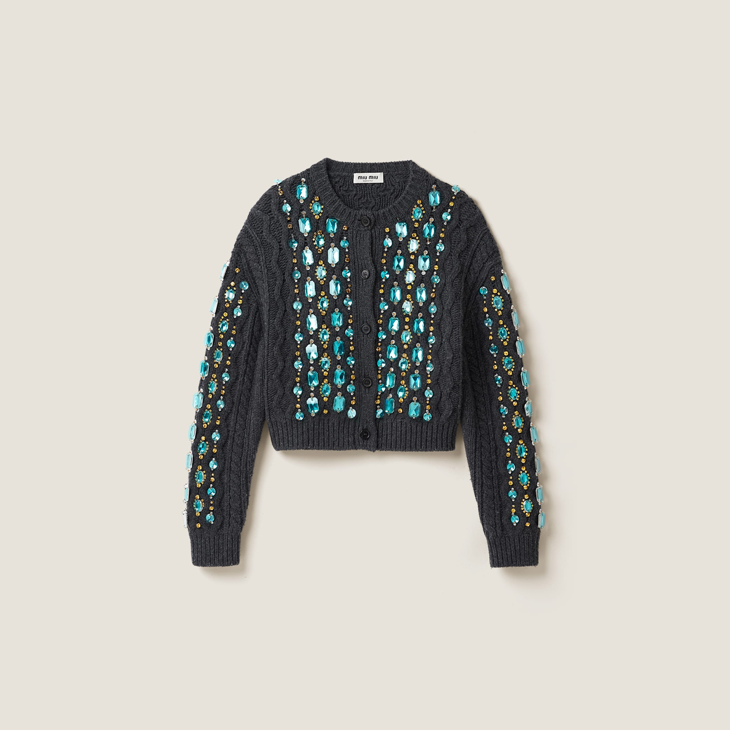 Anthracite Gray Wool Knit Cardigan Miu Miu