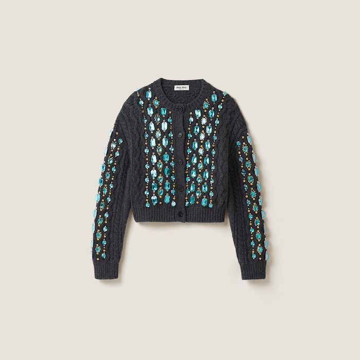 トップス MIU MIU Nylon Knit Cardigan Gray Miu Miu Wool And Nylon Knit Cardigan In Grey | ModeSens