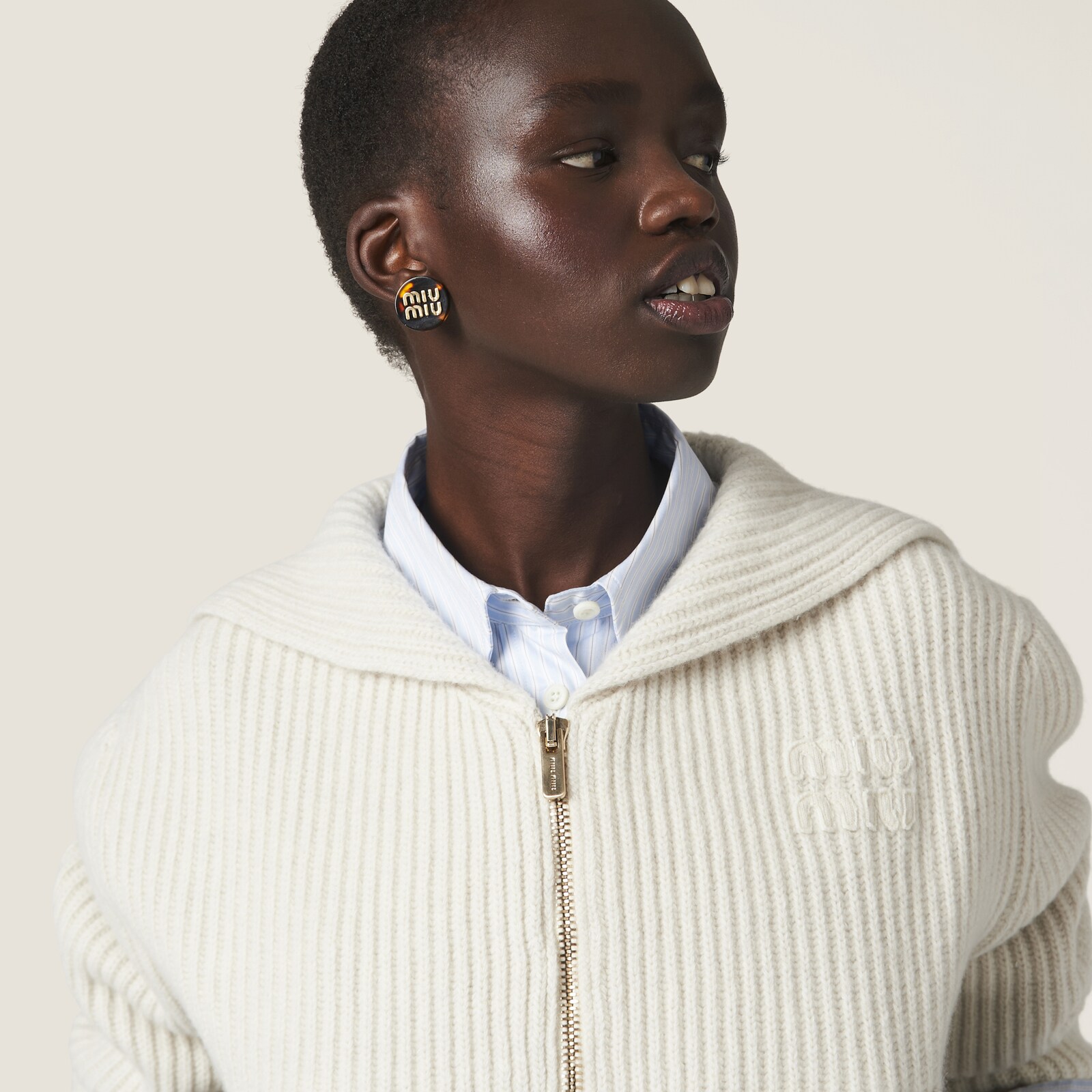 MIUMIU Mohair Wool border cardigan tops MMC087 black 40
