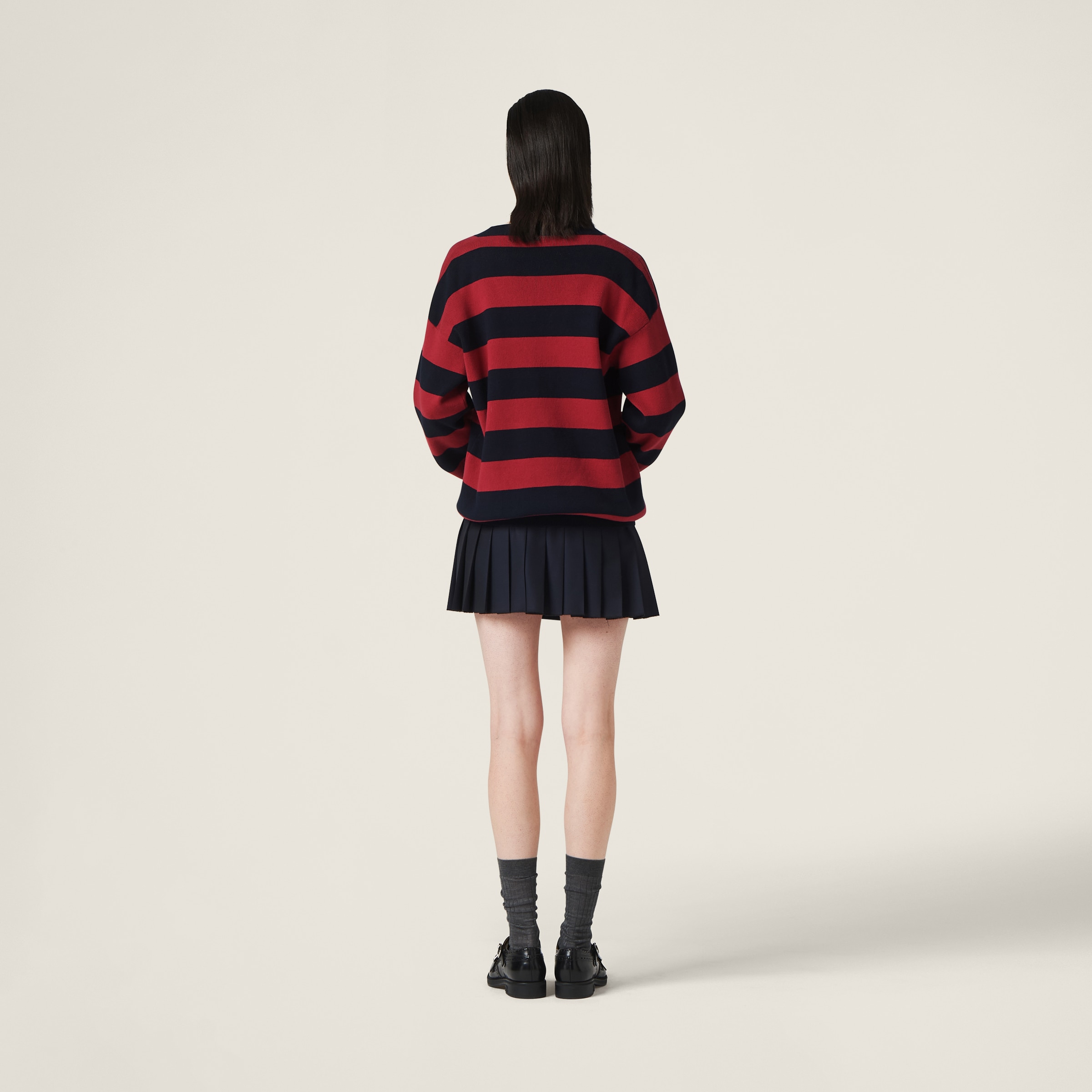 Shop Miumiu Cotton Knit Cardigan In Blue/burgundy