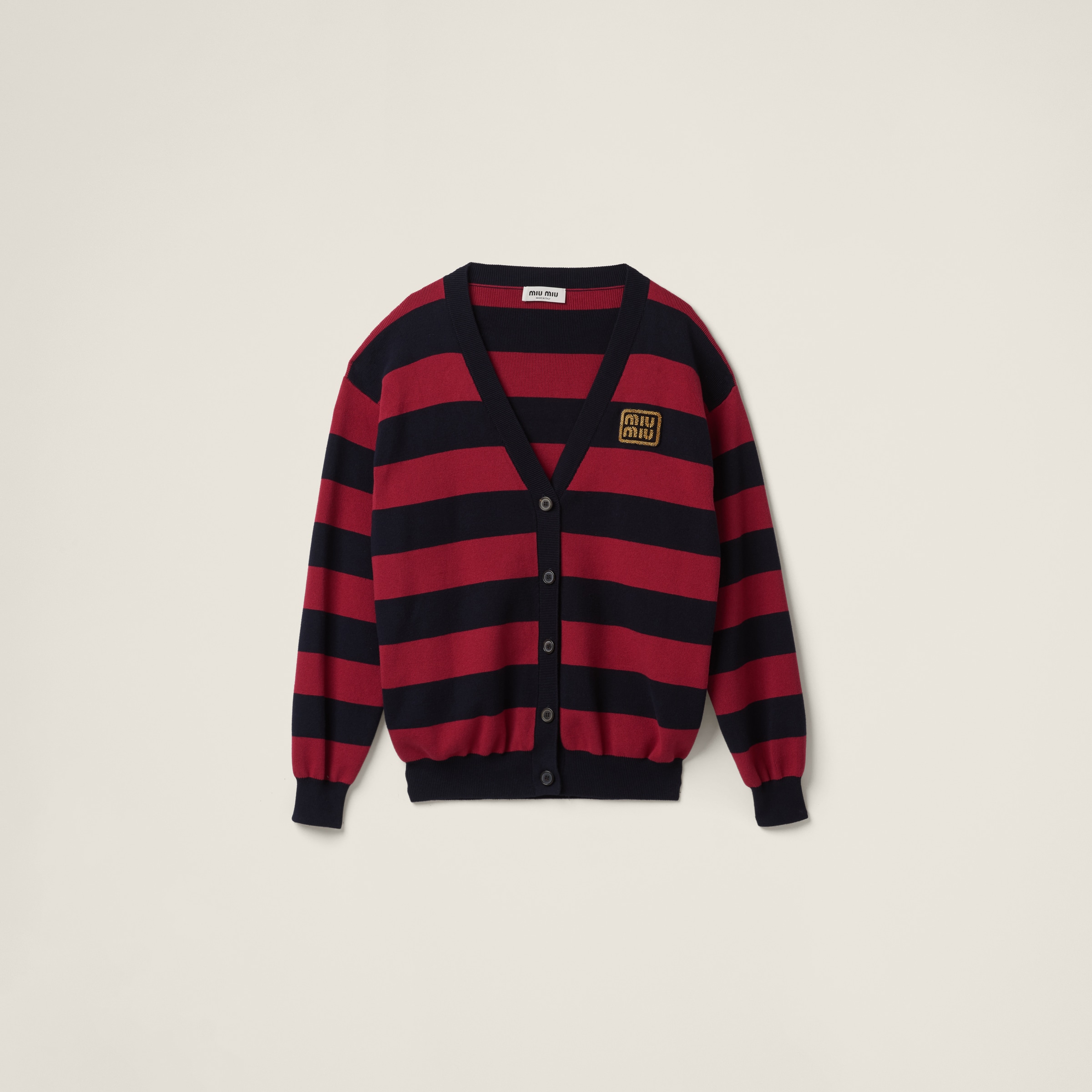 Miumiu Cotton Knit Cardigan In Blue/burgundy