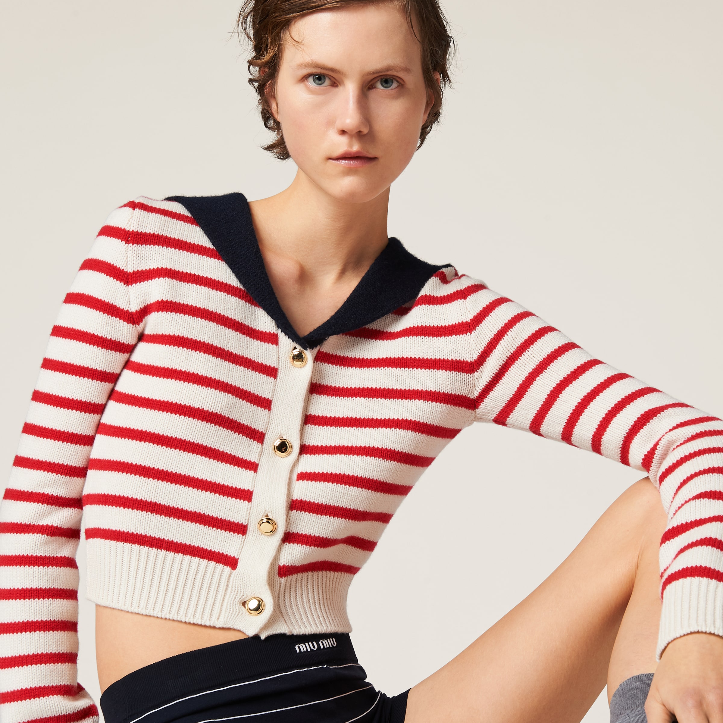 Tan red Cashmere Knit Cardigan Miu Miu