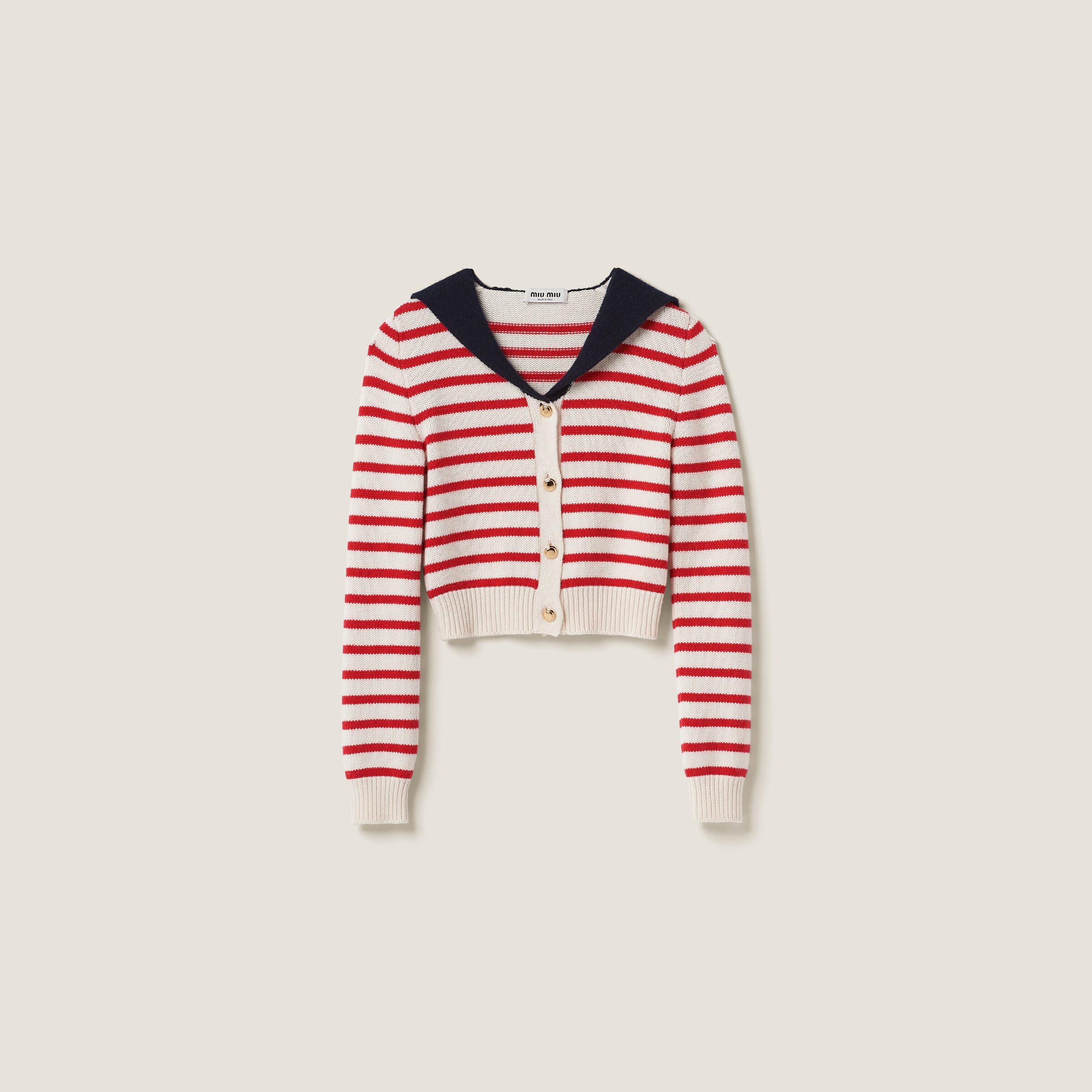 Miu Miu Striped Cashmere Cardigan In Neutrals | ModeSens