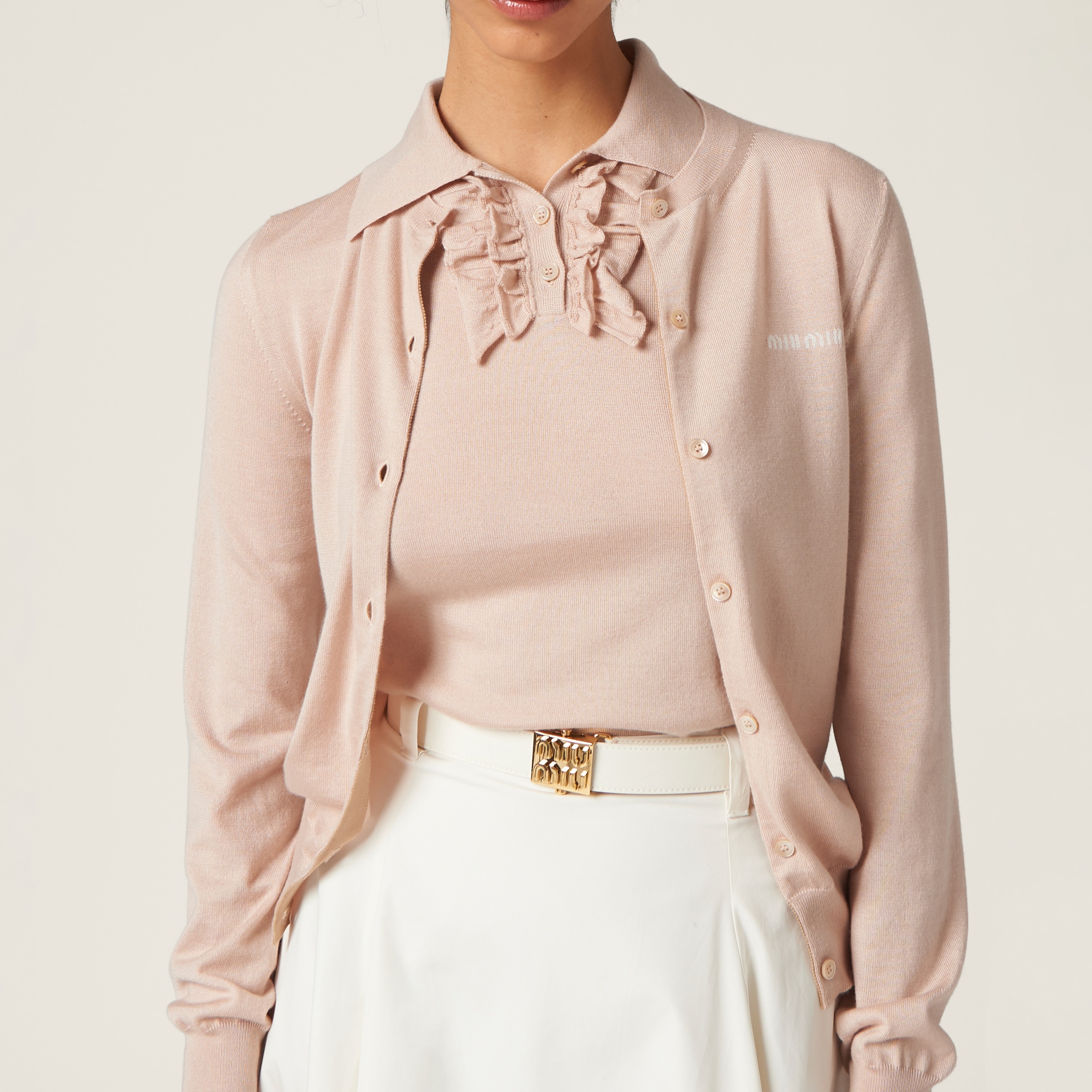 Miu Miu Intarsia-knit Cashmere Cardigan In Albino White