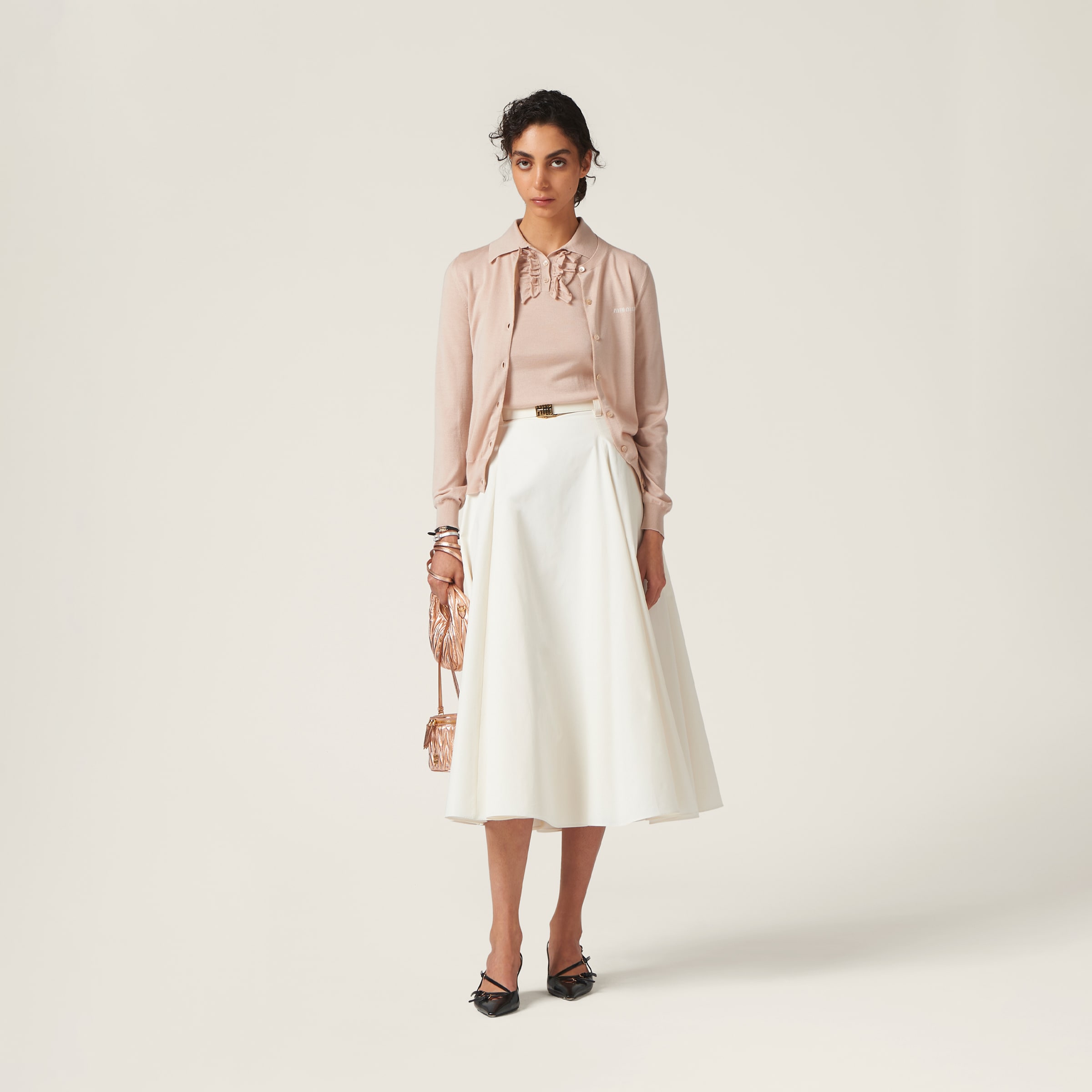 Miu Miu Intarsia-knit Cashmere Cardigan In Albino White